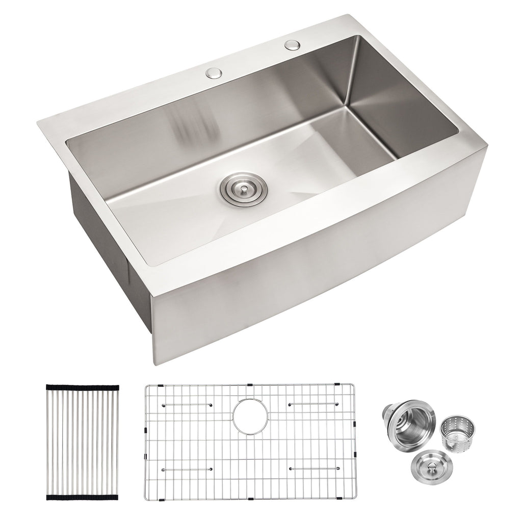 Farmhouse Style Topmount Apron Front Kitchen Sink With Easy Maintenance In Stainless Steel - Black