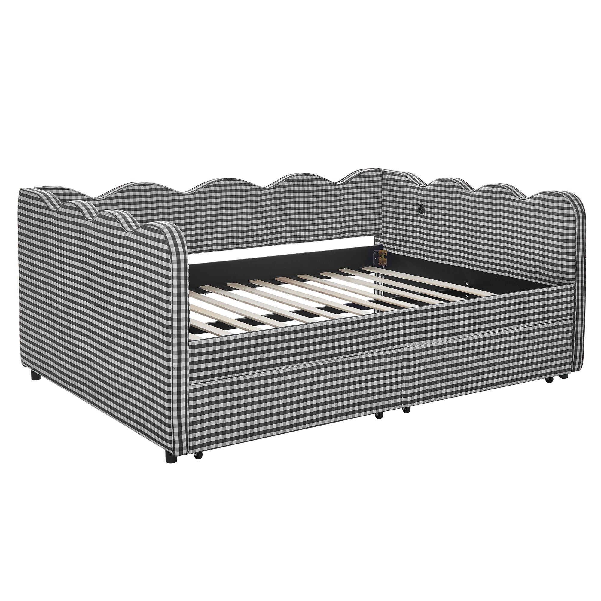 Gingham Daybed & USB Charging Port, Wave-Shaped Design