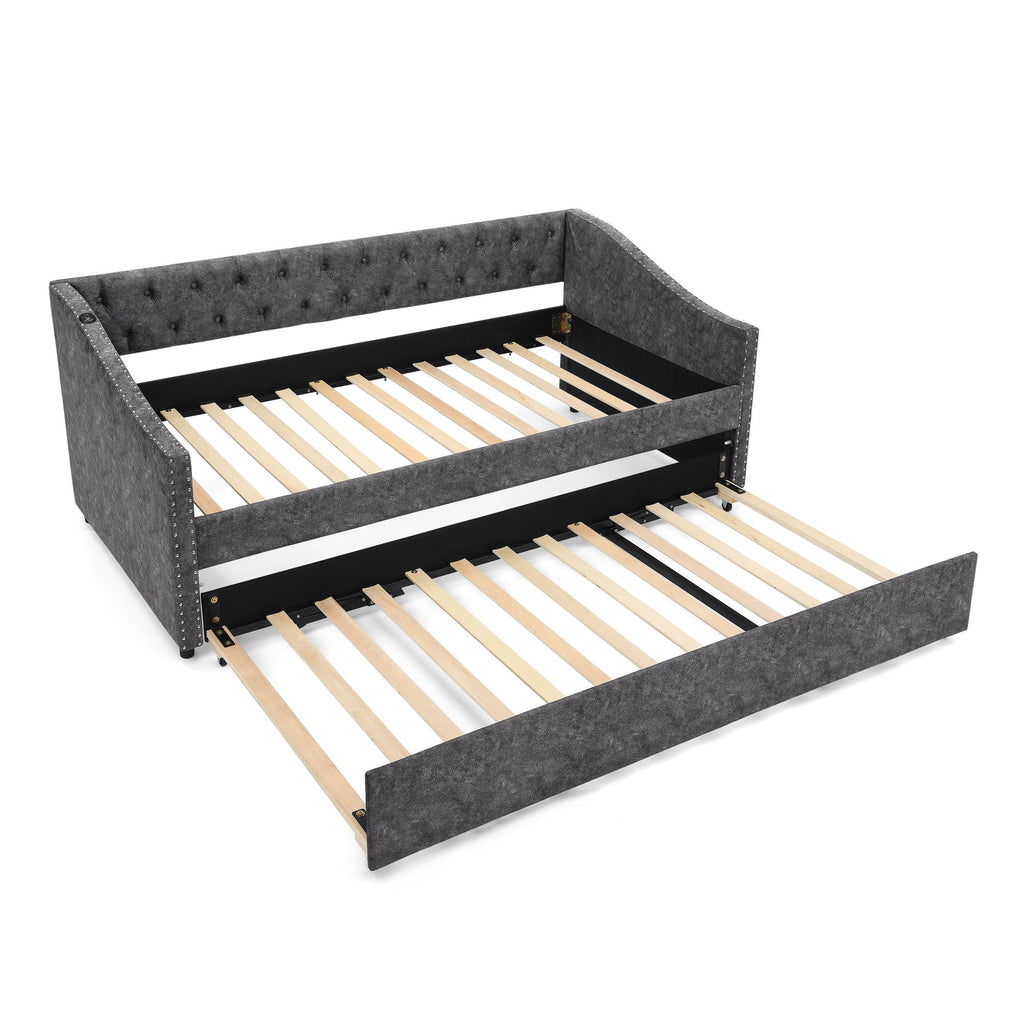 Upholstered Daybed With USB Charging & Pull Out Bed