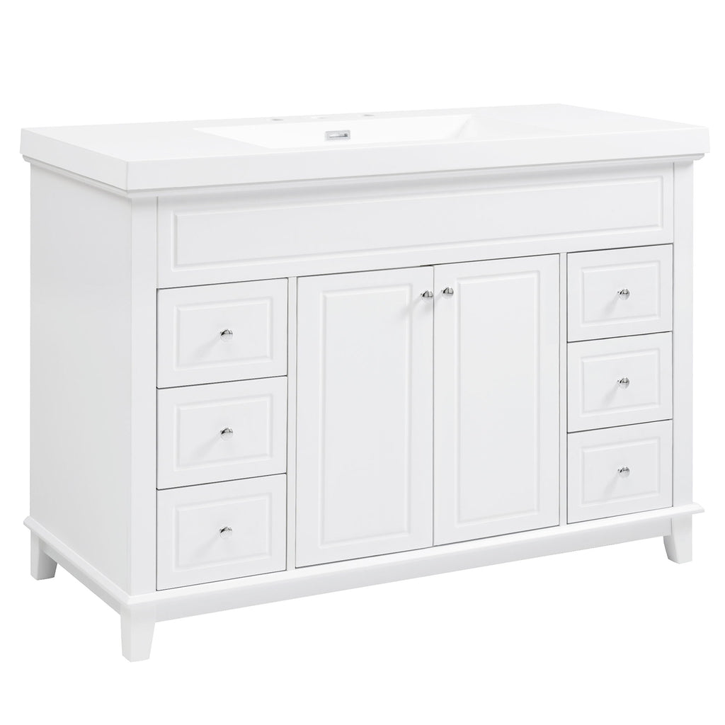 Bathroom Vanity & Sink, 6 Soft Close Drawers & Double Doors - White