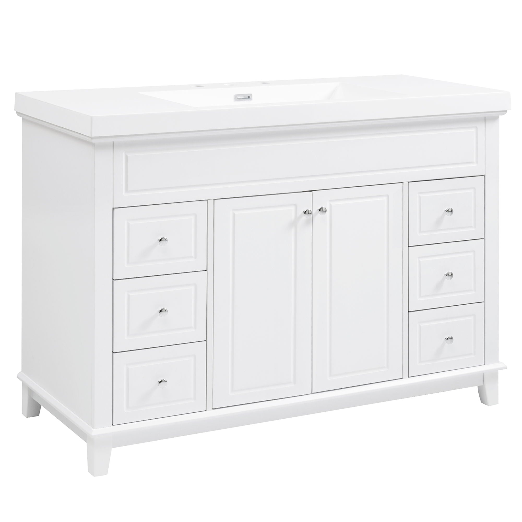 Bathroom Vanity & Sink, 6 Soft Close Drawers & Double Doors - White