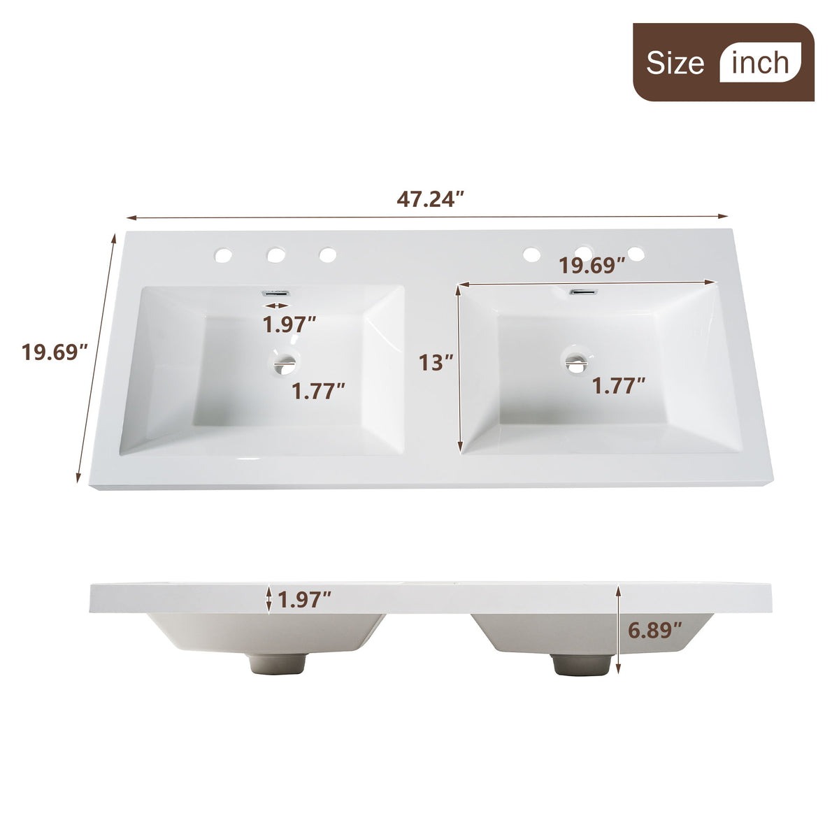 Double Sink Bathroom Vanity, Cabinet, Soft Close Doors, Divided Drawers, Wall Mounted Storage - Wood