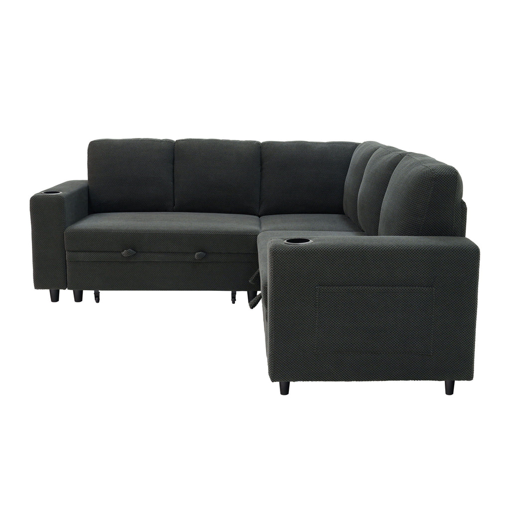 Upholstered L - Shape Sectional Sofa Bed With Pull Out Sleeper And Storage