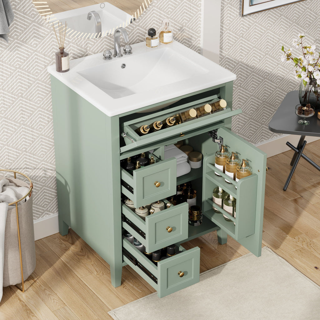 Bathroom Vanity With Sink, 3 Drawers & Cabinet With Adjustable Shelves
