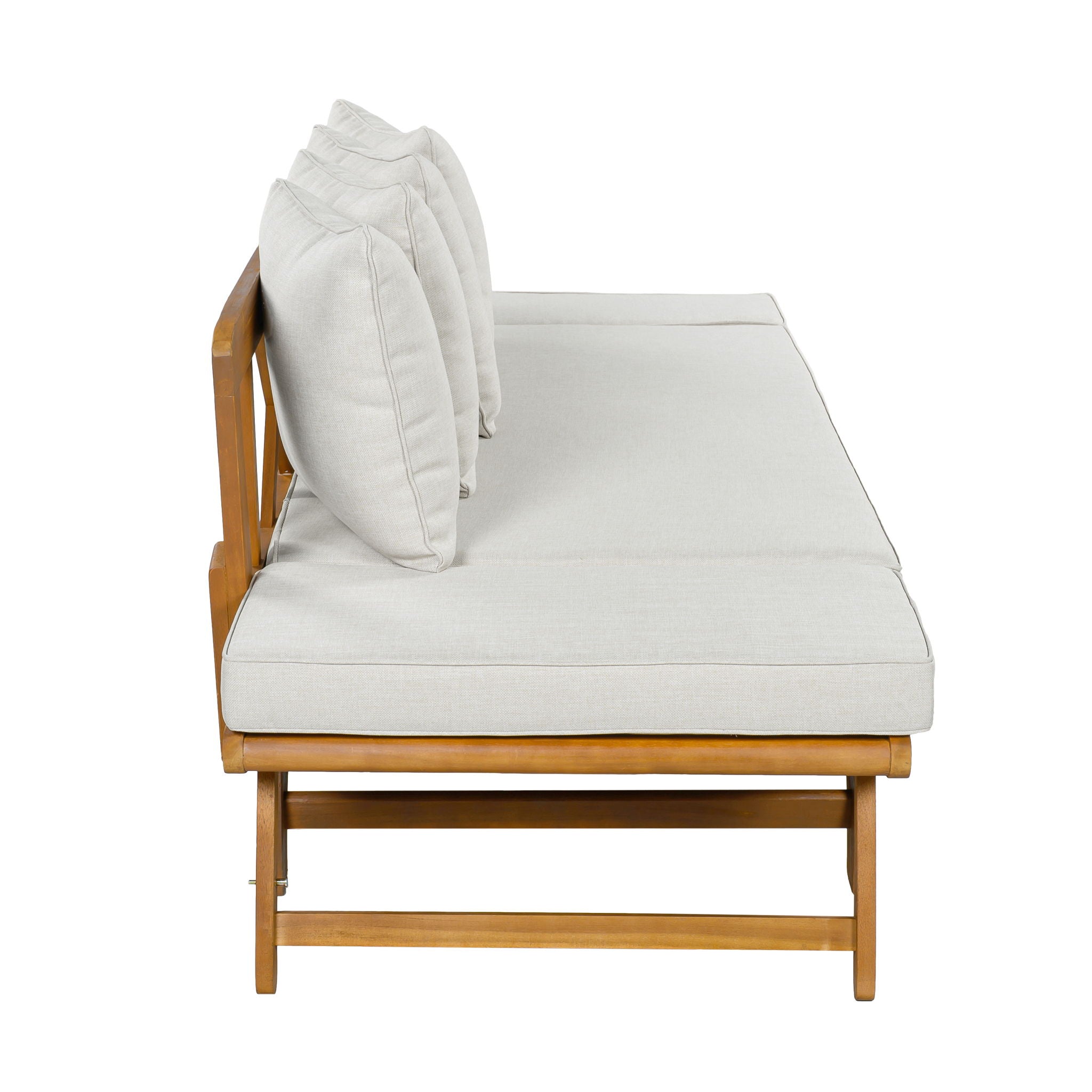 Outdoor Patio Daybed Sofa With Foldable Arm, 3 Seat With 4 Back Pillows - Beige / Teak
