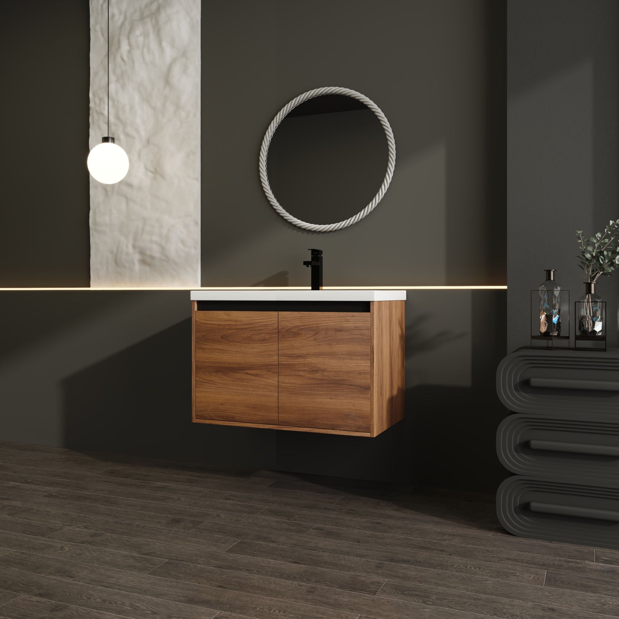 Bathroom Vanity Set With Resin Countertop Sink And 2 Doors, Engineered Wood