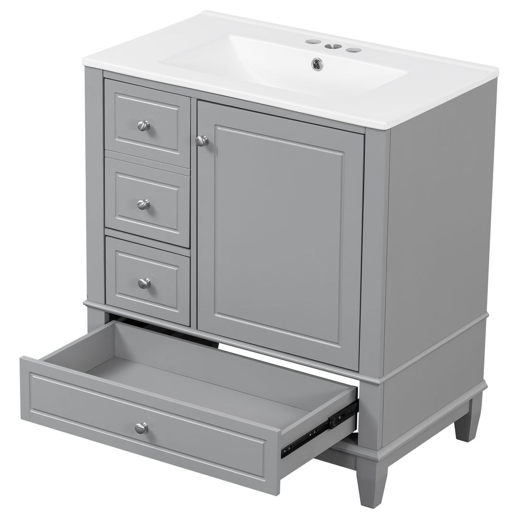Freestanding Bathroom Vanity With Sink, Soft Close Door, 3 Drawers