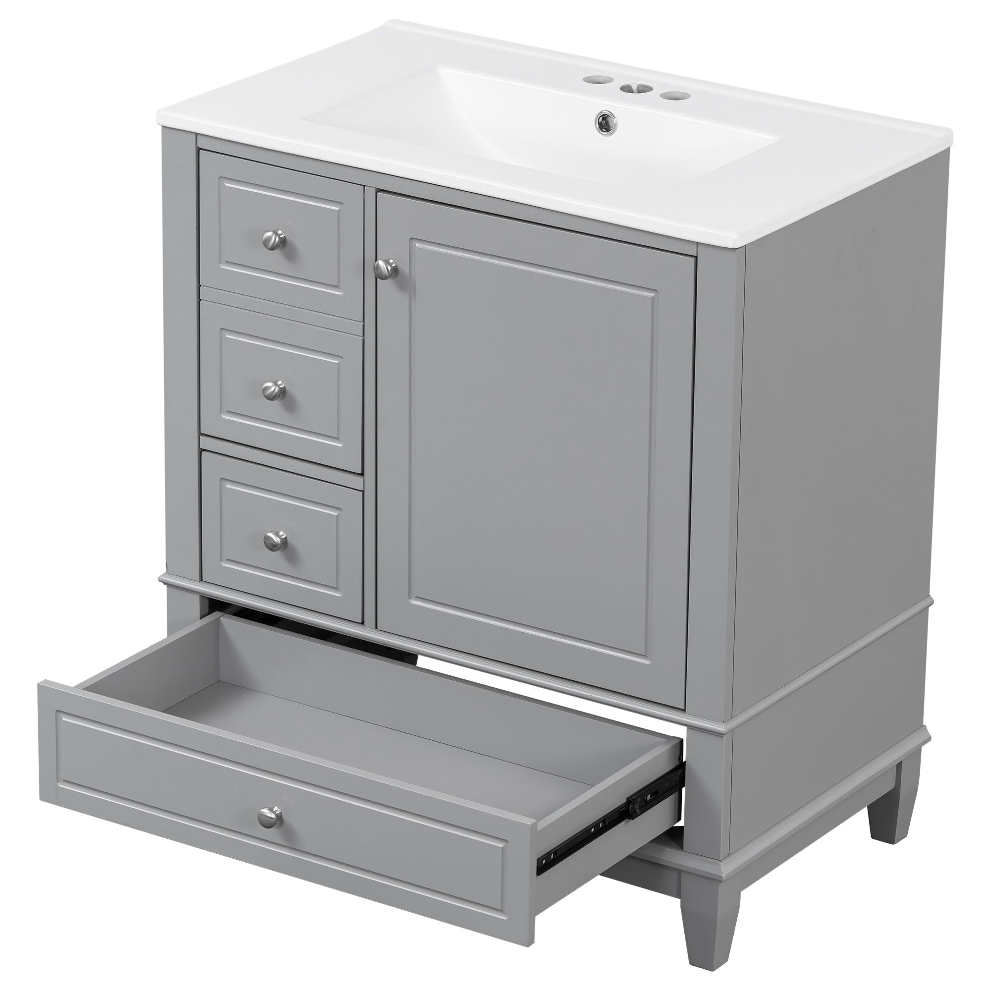 Freestanding Bathroom Vanity With Sink, Soft Close Door, 3 Drawers