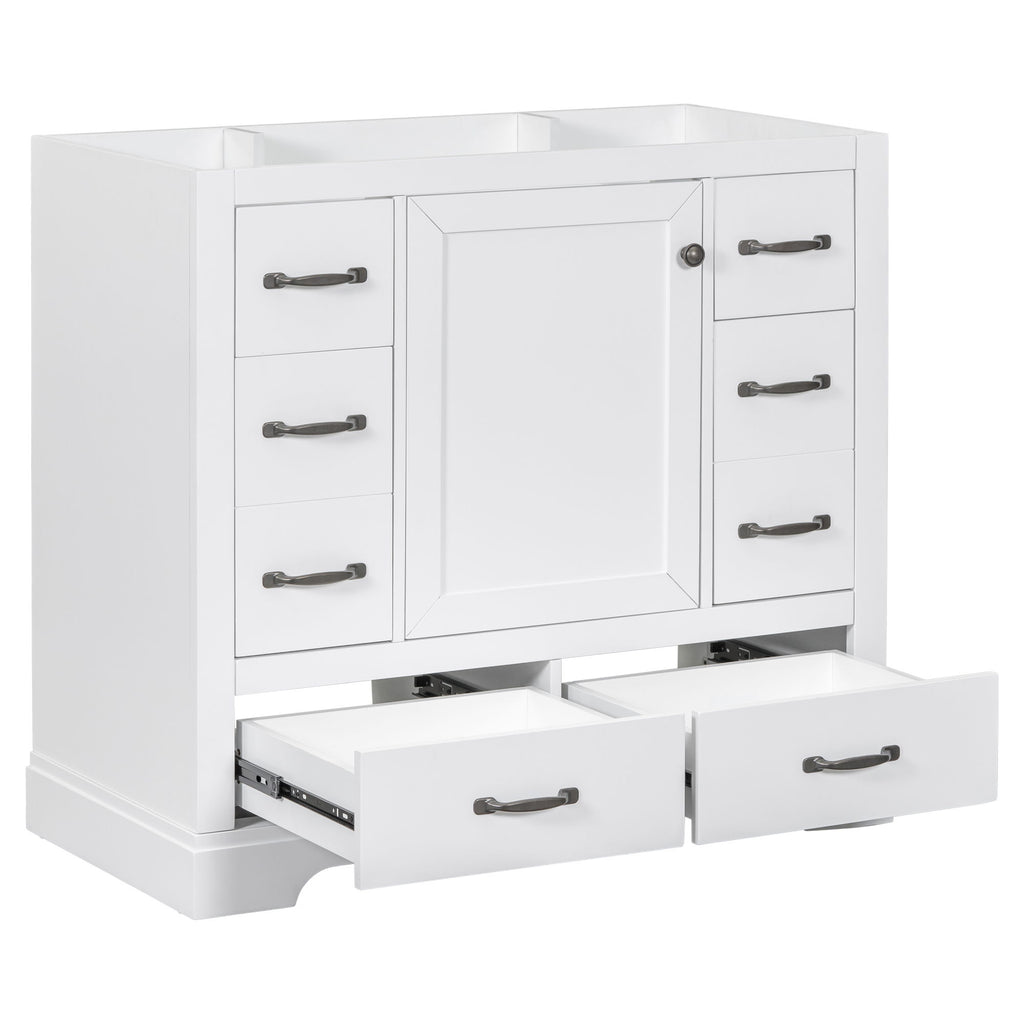 Modern Bathroom Vanity Base Only, 6 Drawer Storage With Adjustable Shelf