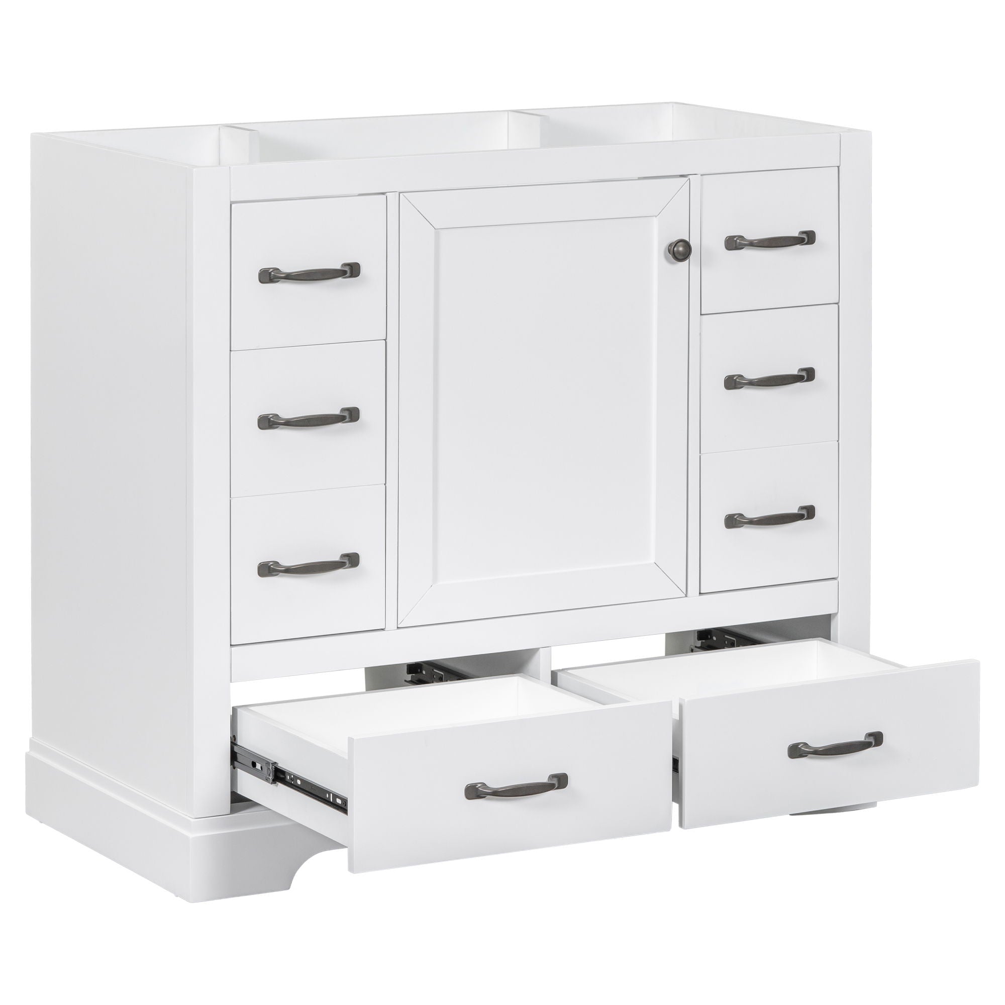 Modern Bathroom Vanity Base Only, 6 Drawer Storage With Adjustable Shelf