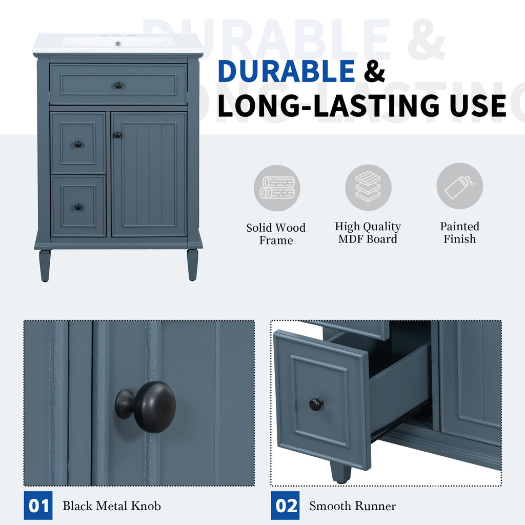 Modern Bathroom Vanity With Sink, Adjustable Shelf, 1 Flip Drawer & 2 Drawers