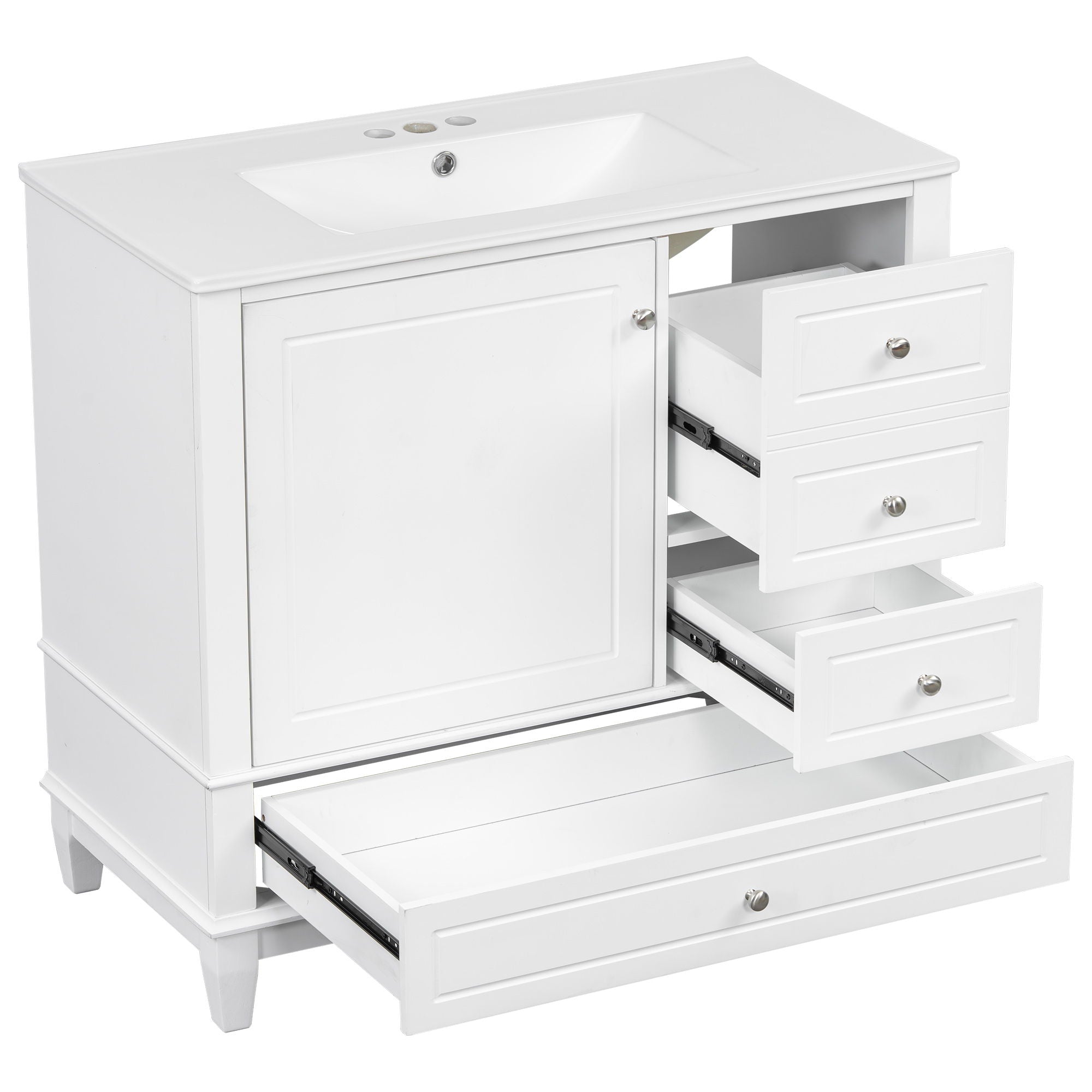 Modern Bathroom Vanity With Sink, 3 Drawers & Cabinet
