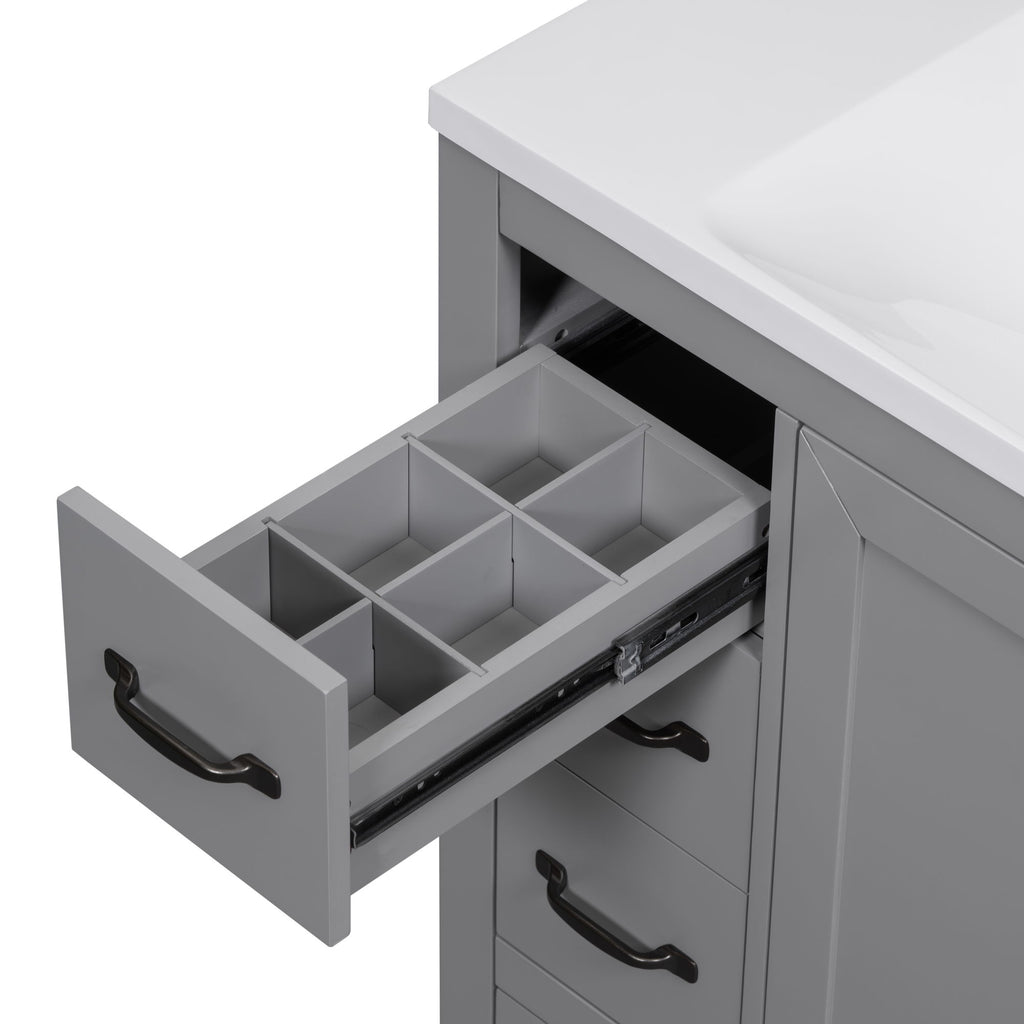 Modern Bathroom Vanity Base Only, 6 Drawer Storage With Adjustable Shelf
