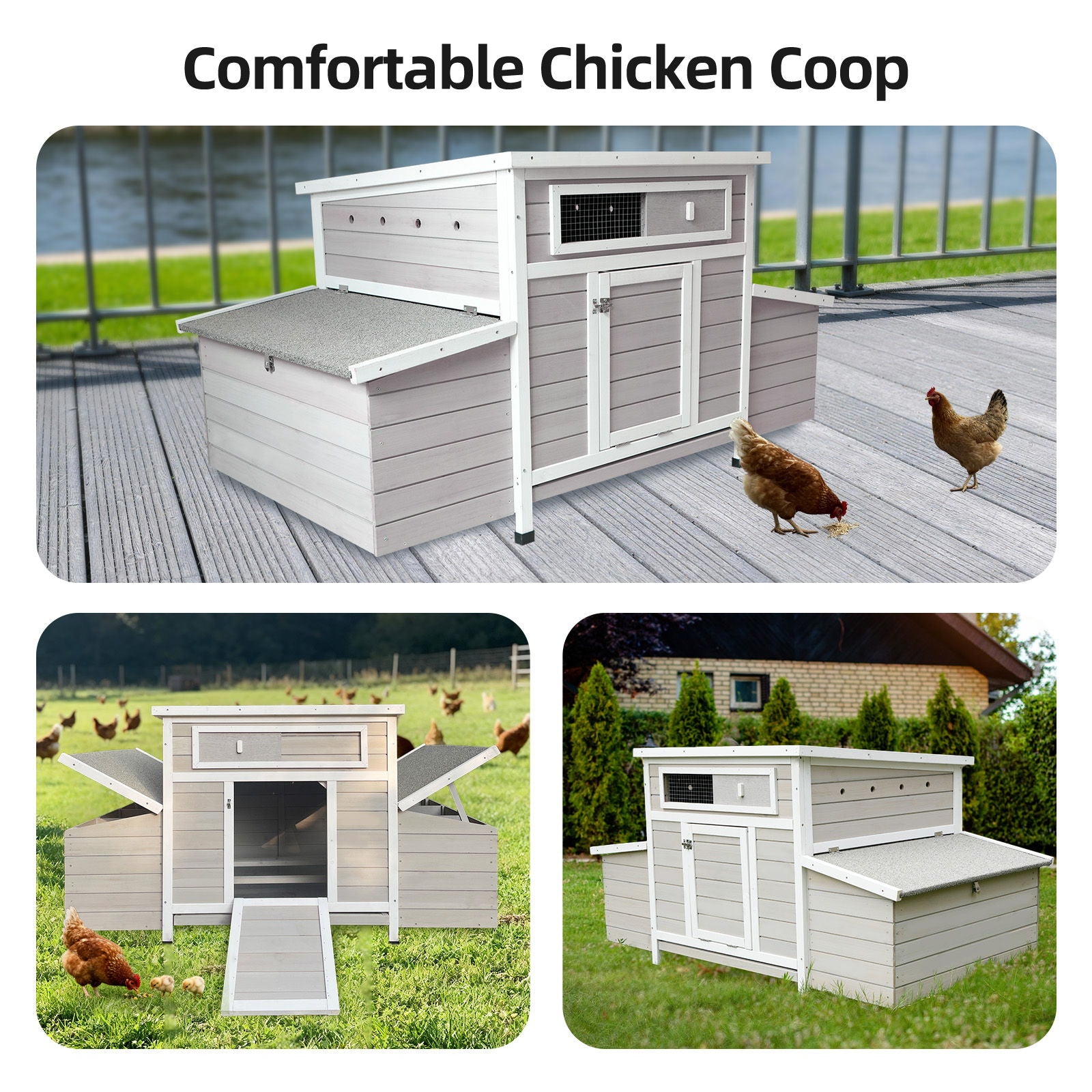 Large Chicken Coop Outdoor Hen House With Dual Nesting Boxes