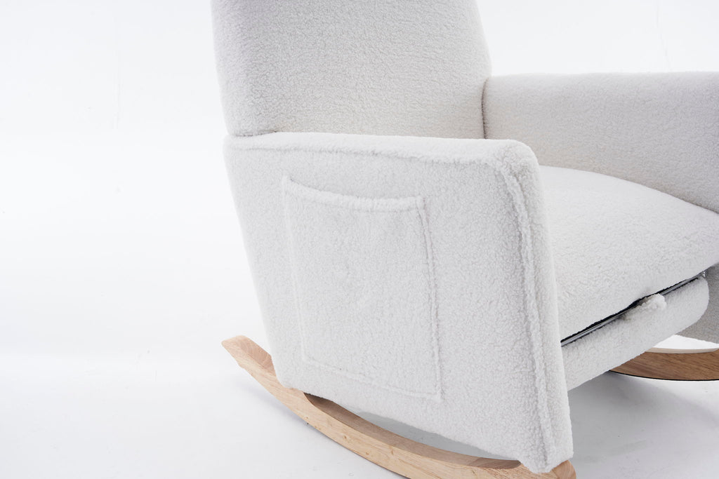 Teddy Fabric Nursery Rocking Chair With Adjustable Footrest - Ivory