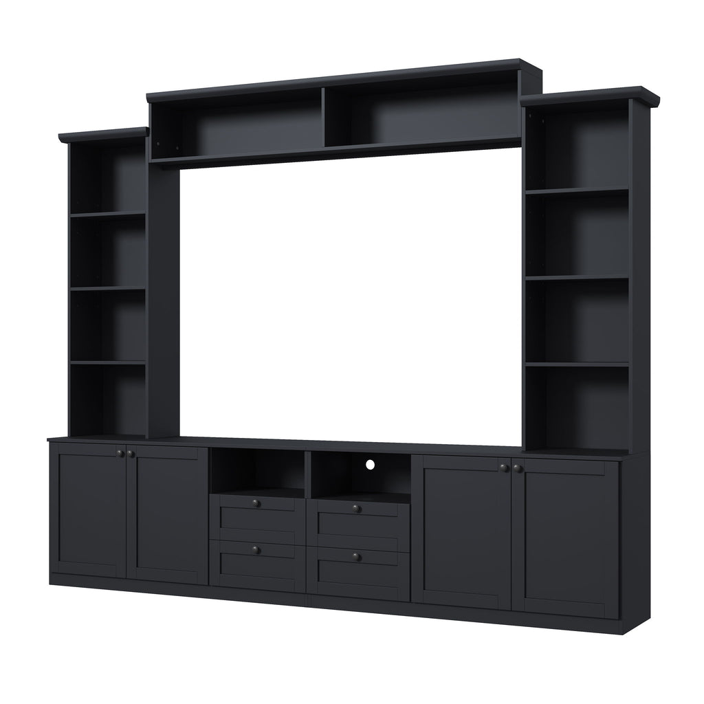 Farmhouse Elegant Entertainment Center Wall Unit With 4 Drawers