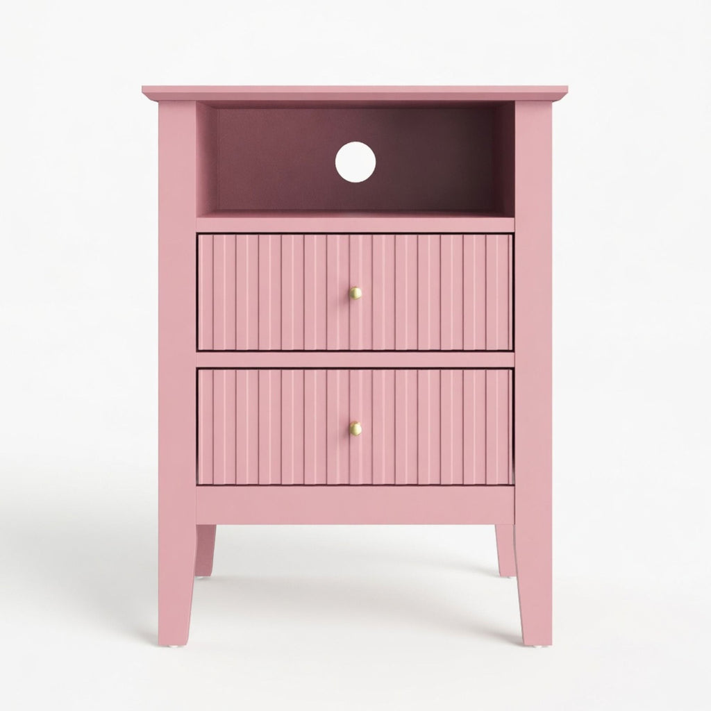 Fluted Nightstand With 2 Drawers