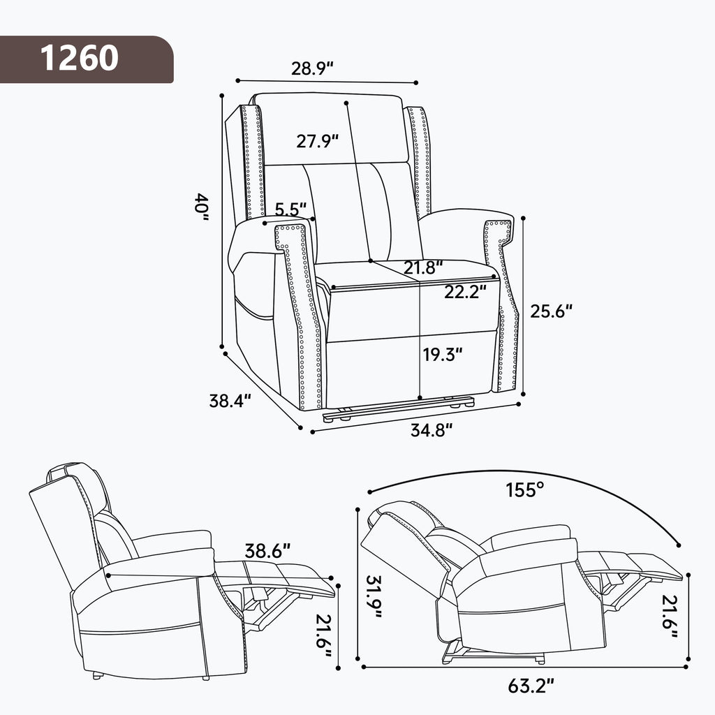 Manual Recliner Chair With Heavy Duty Motion Mechanism, 8 Vibrating Nodes And 3 Massage Modes For Living Room