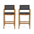 Outdoor Barstool With Woven Wicker And Frame (Set of 2) - Teak