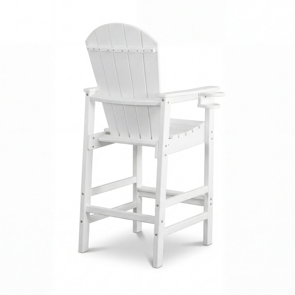 Outdoor Bar Height Adirondack Patio Chair With Cup Holder And Armrests All Weather UV Resistant - White