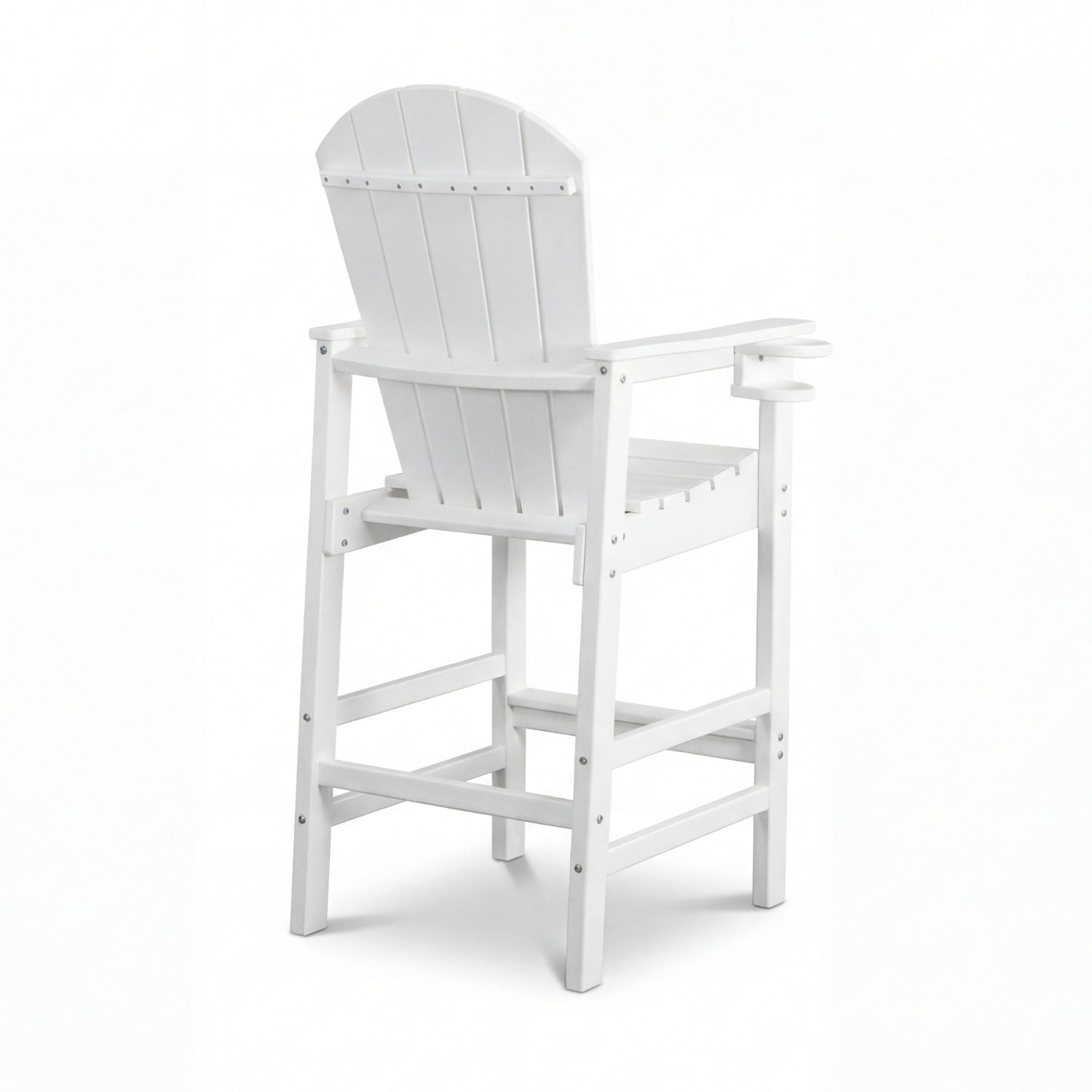 Outdoor Bar Height Adirondack Patio Chair With Cup Holder And Armrests All Weather UV Resistant - White