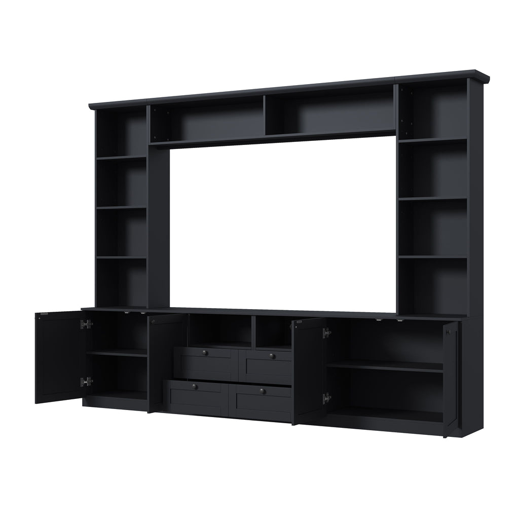 Farmhouse Elegant Entertainment Center Wall Unit With 4 Drawers