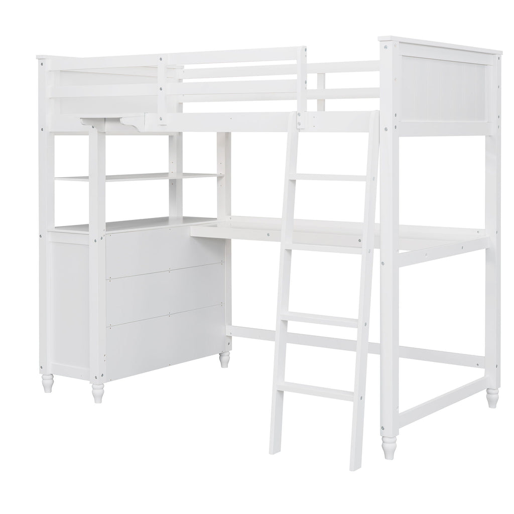 Loft Bed With Drawers With Desk And Shelves