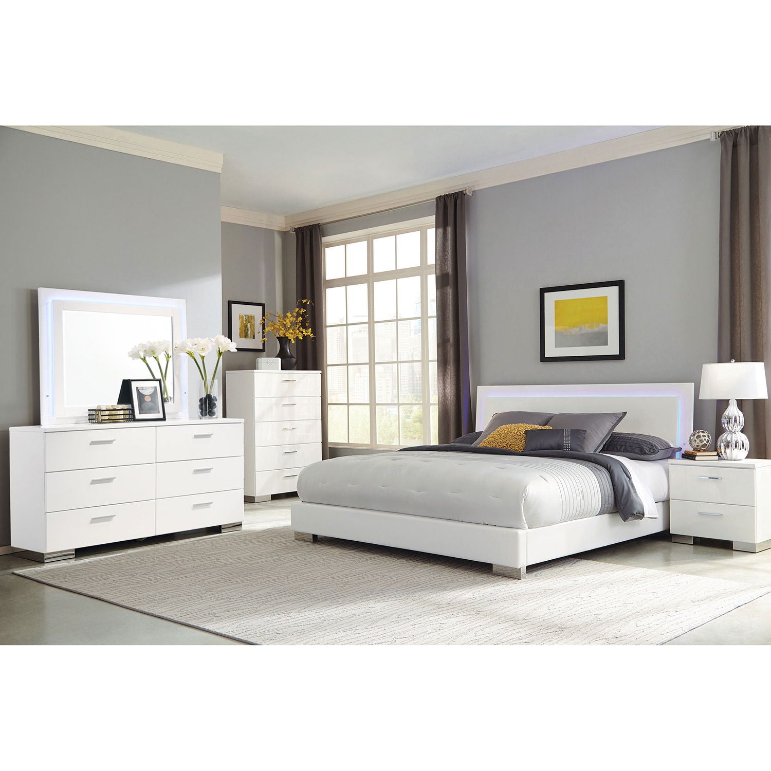 Dulcey - 6 Drawer Dresser With LED Mirror - Gloss White