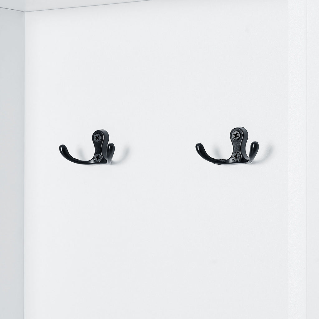 Tall Freestanding Bathroom Storage Cabinet With Adjustable Shelves And Side Hooks