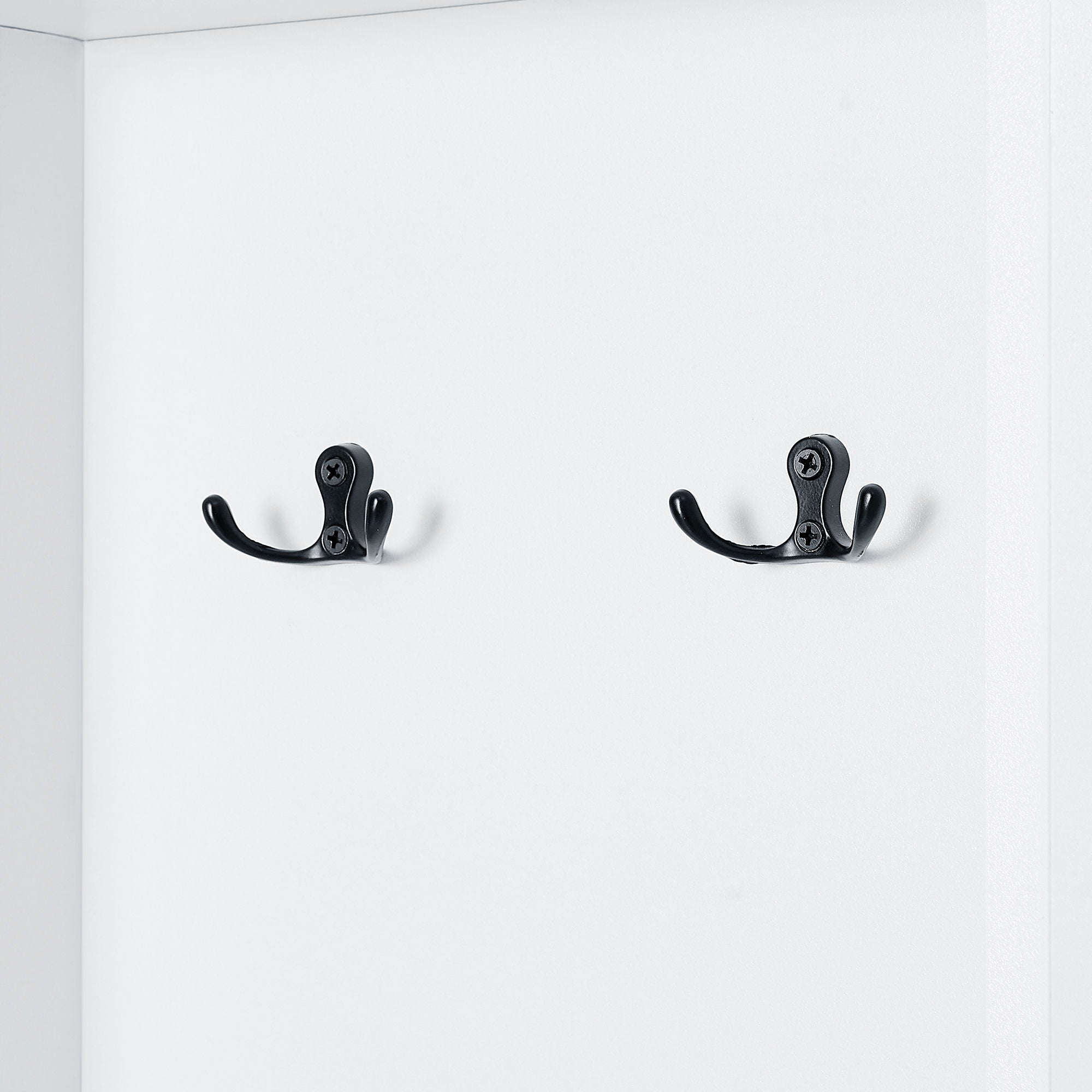 Tall Freestanding Bathroom Storage Cabinet With Adjustable Shelves And Side Hooks
