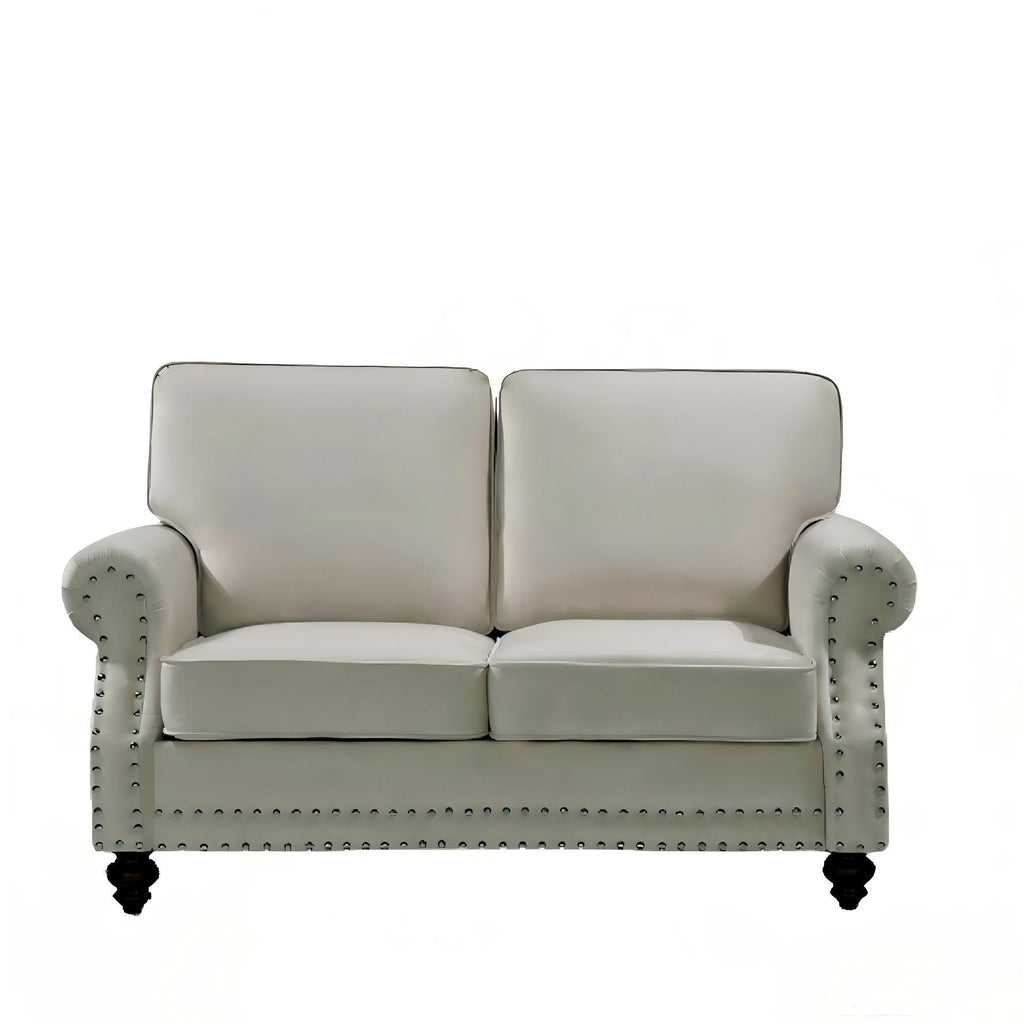 Loveseat Sofa With Nailhead Detail & Turned Legs, 2 Seater Upholstered Couch