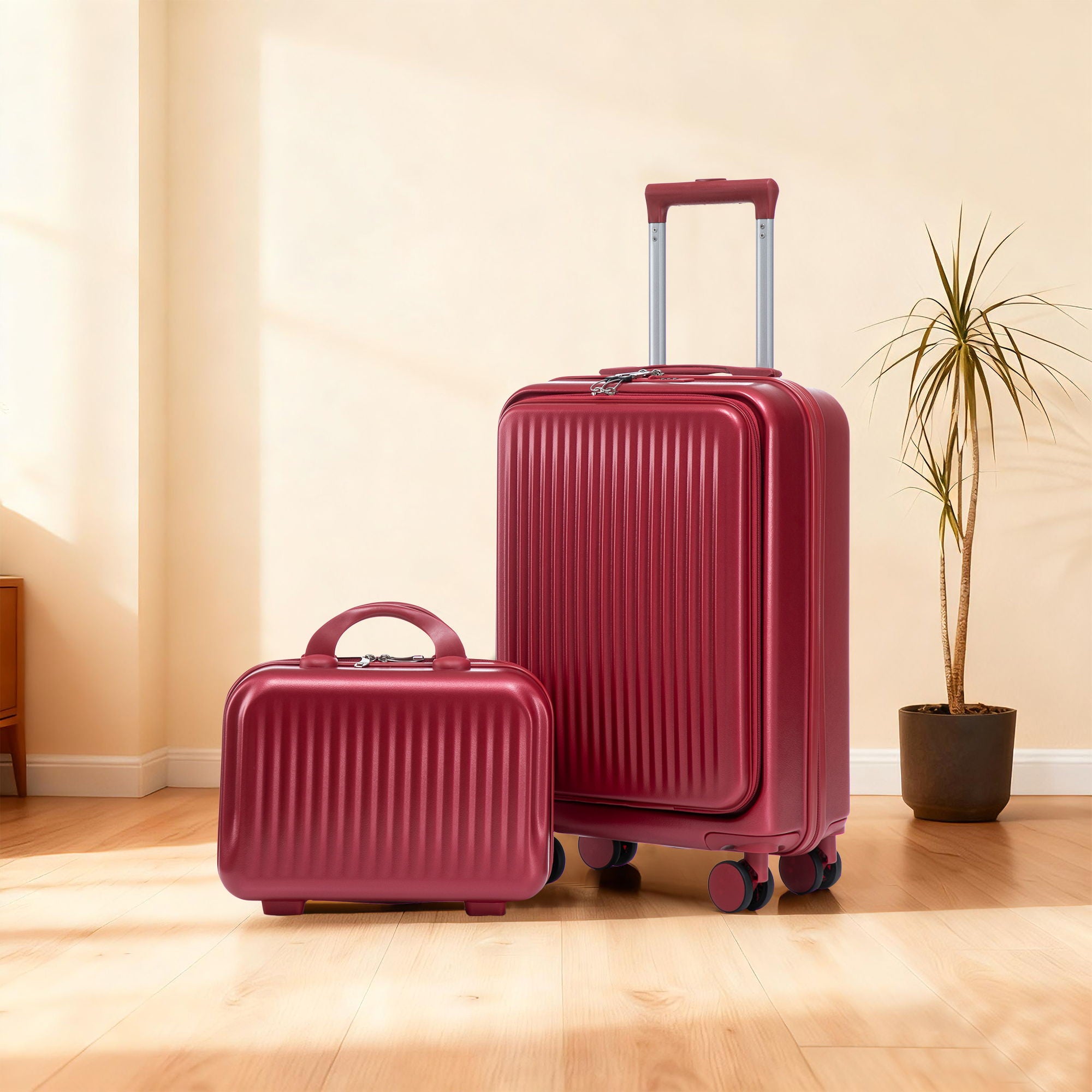 Luggage Set With Cosmetic Case, Combination Lock, Front Opening Design