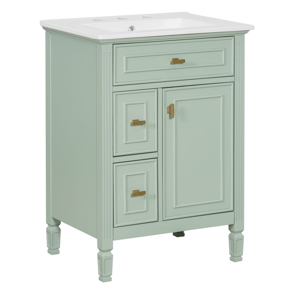 Bathroom Vanity With Sink, Flip Drawer, 2 Drawers, Adjustable Shelf