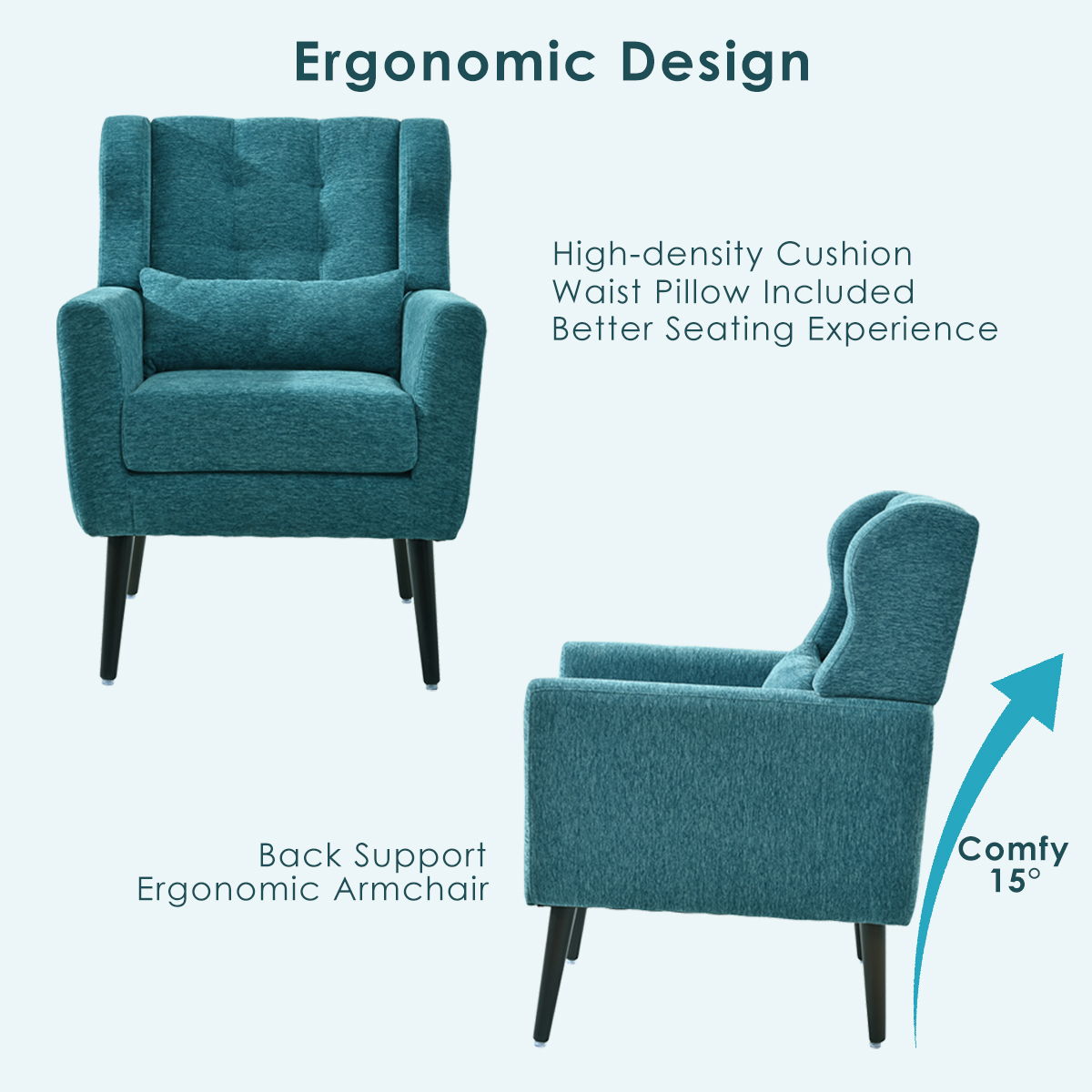 Modern Accent Chair Upholstered Foam Filled Living Room Chairs Comfy Reading Chair Mid-Century Modern Chair With Fabric Lounge Arm Chairs Armchair For Living Room Bedroom