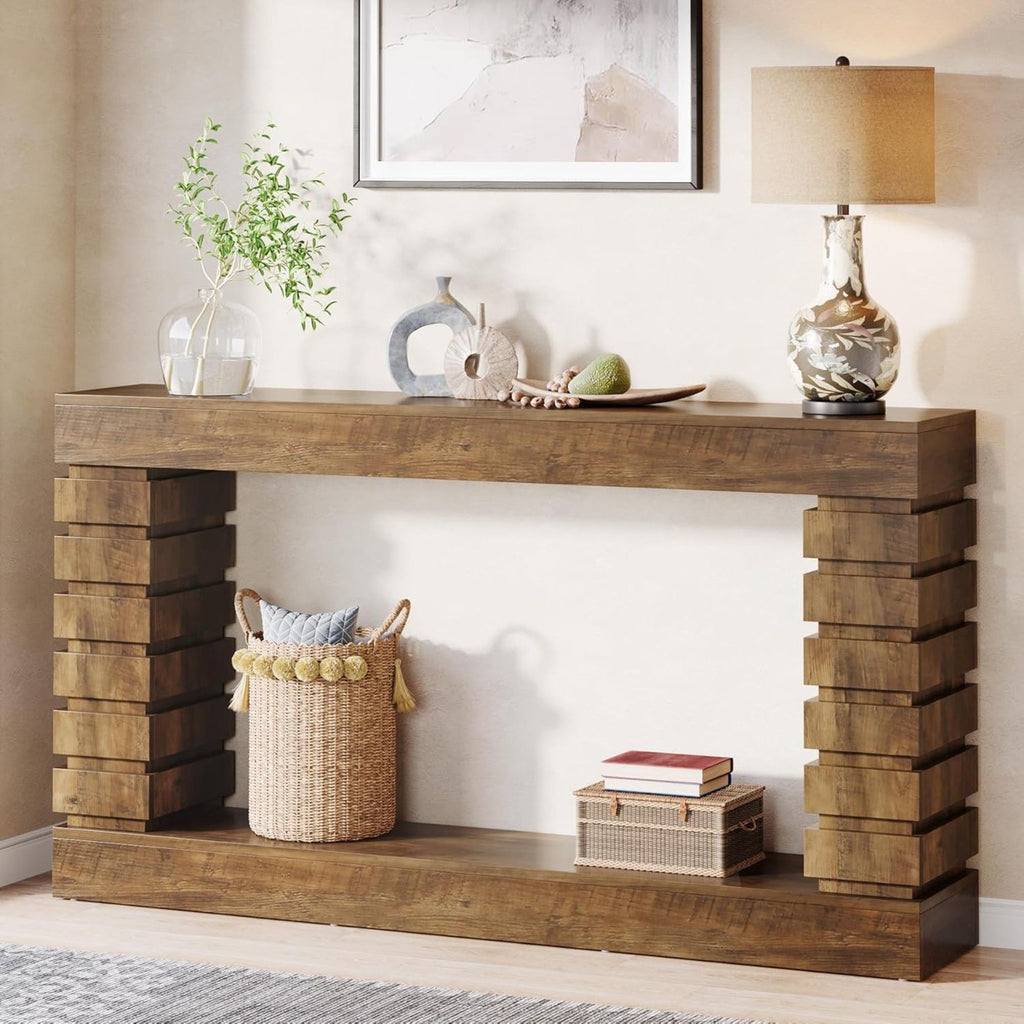 Narrow Console Table With Storage For Entryway - Brown