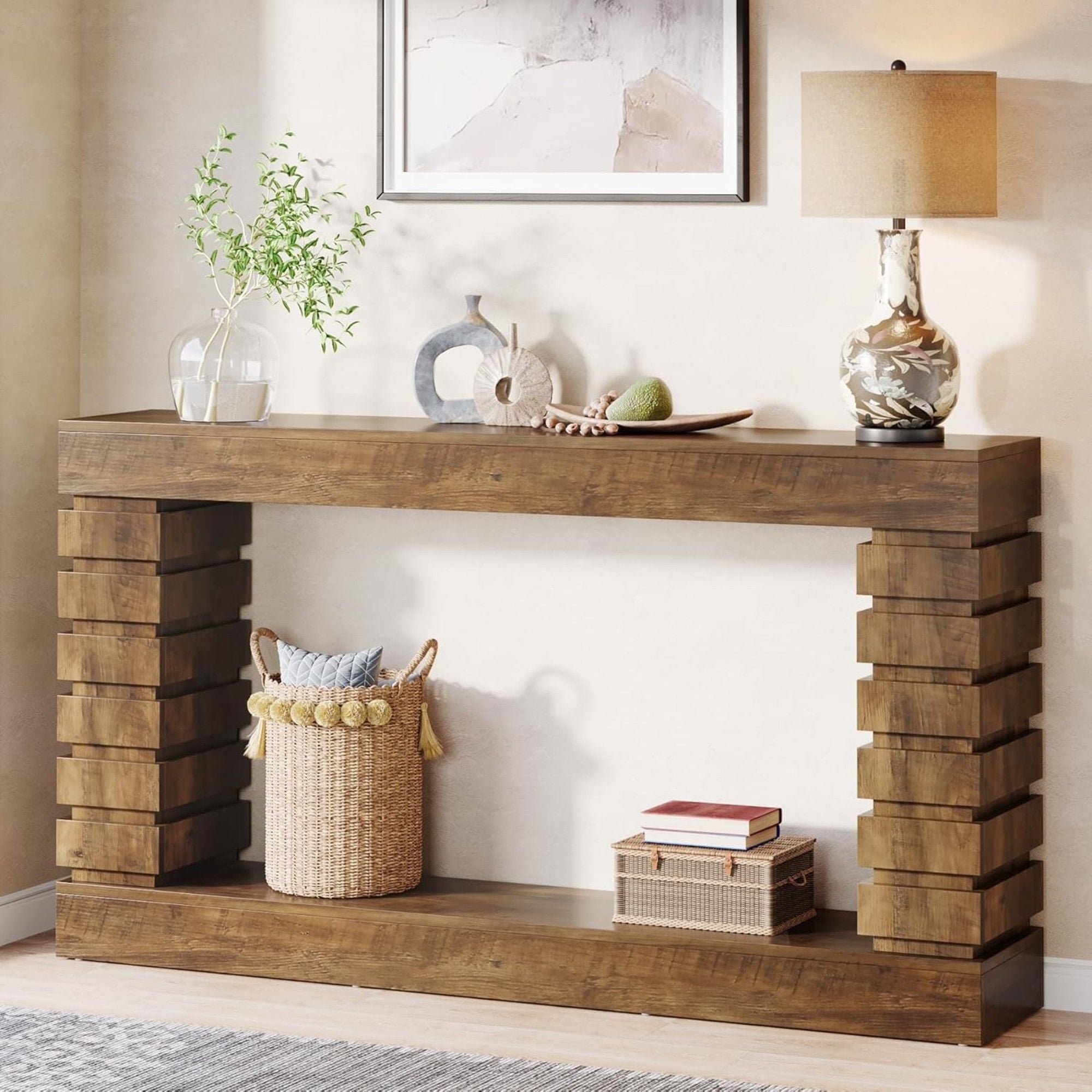 Narrow Console Table With Storage For Entryway - Brown