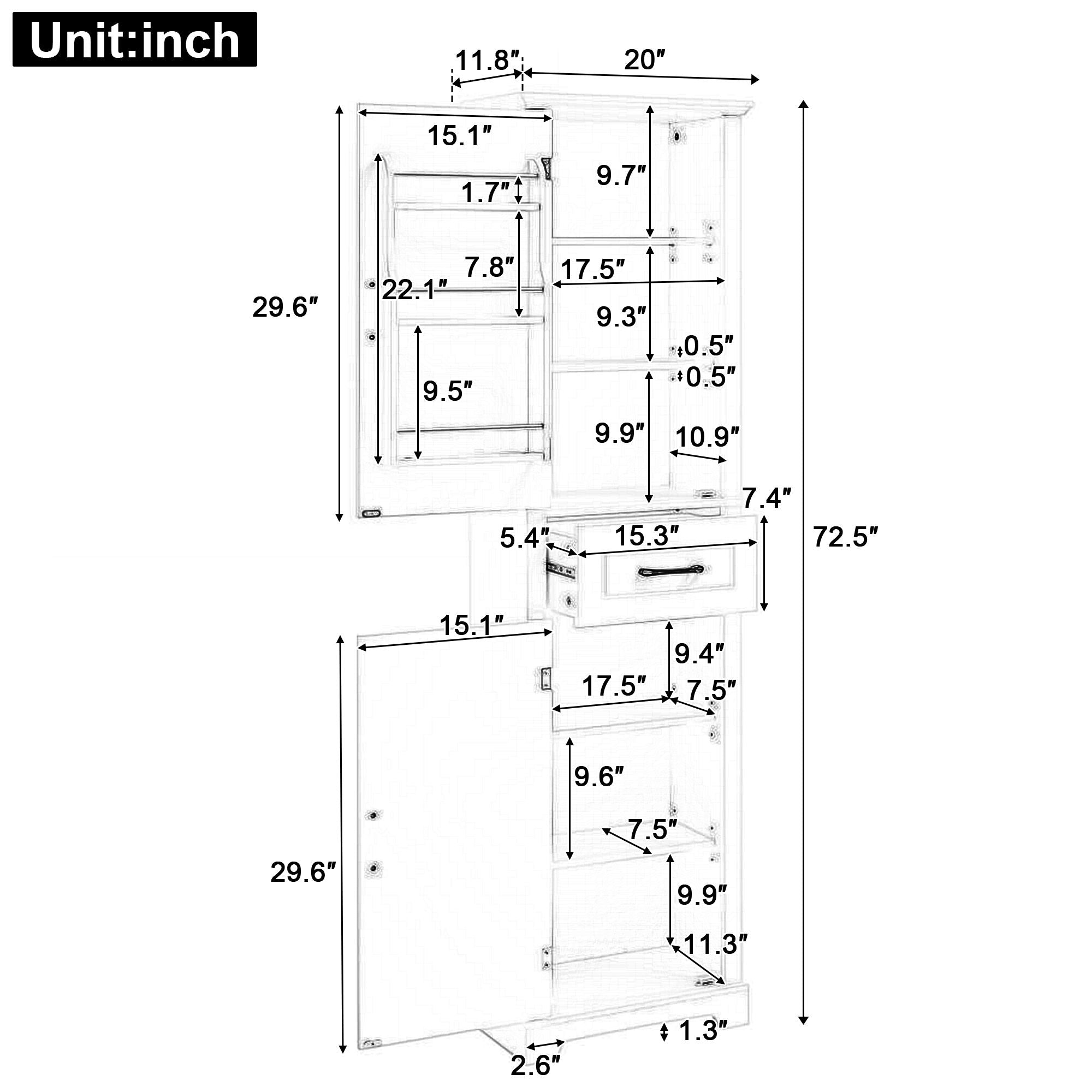 Tall Freestanding Bathroom Storage Cabinet With 2 Doors And Adjustable Shelves