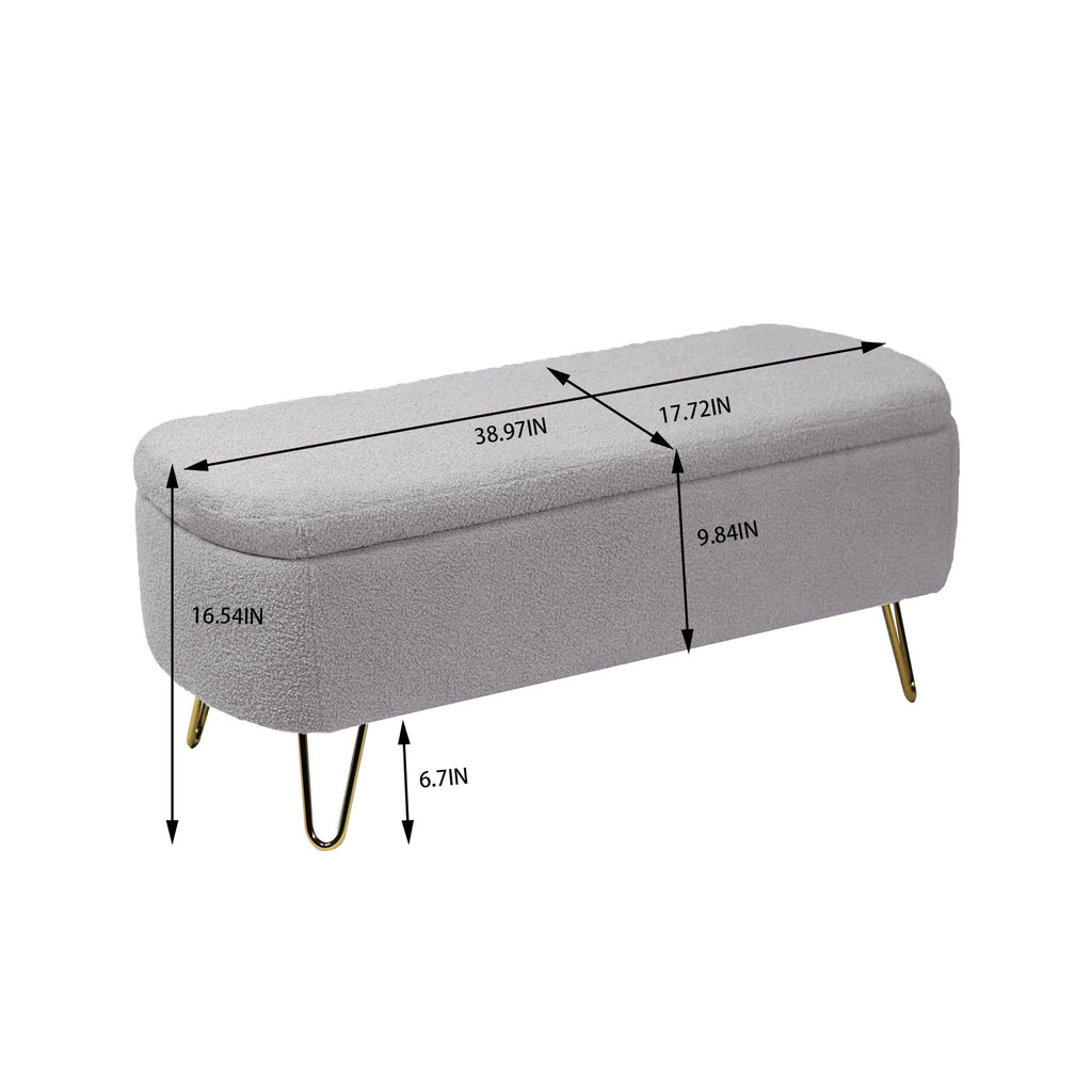 Storage Ottoman Bench For End Of Bed Legs, Modern Camel Faux Fur Entryway Bench Upholstered Padded With Storage For Living Room Bedroom