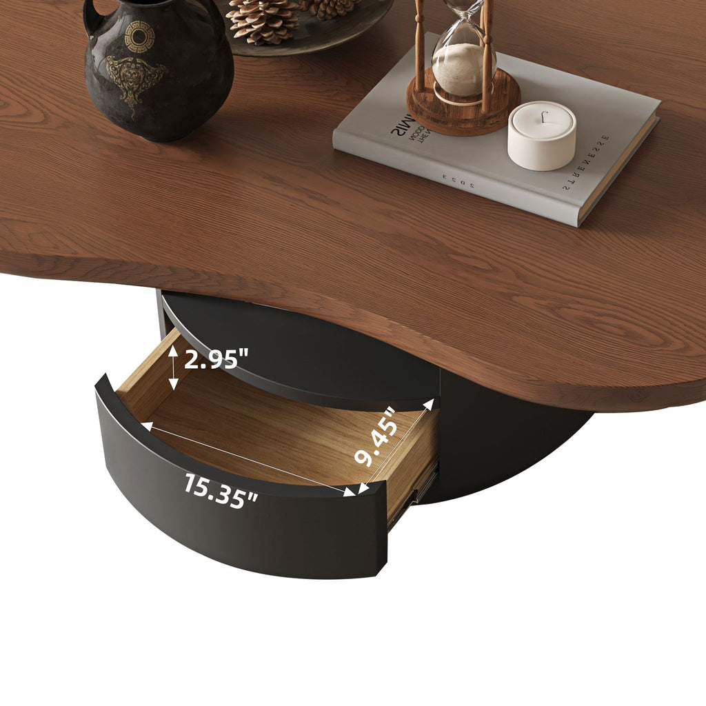 Cloud Coffee Table With 2 Drawers & Multi Layer Storage - Dark Walnut / Matt Black
