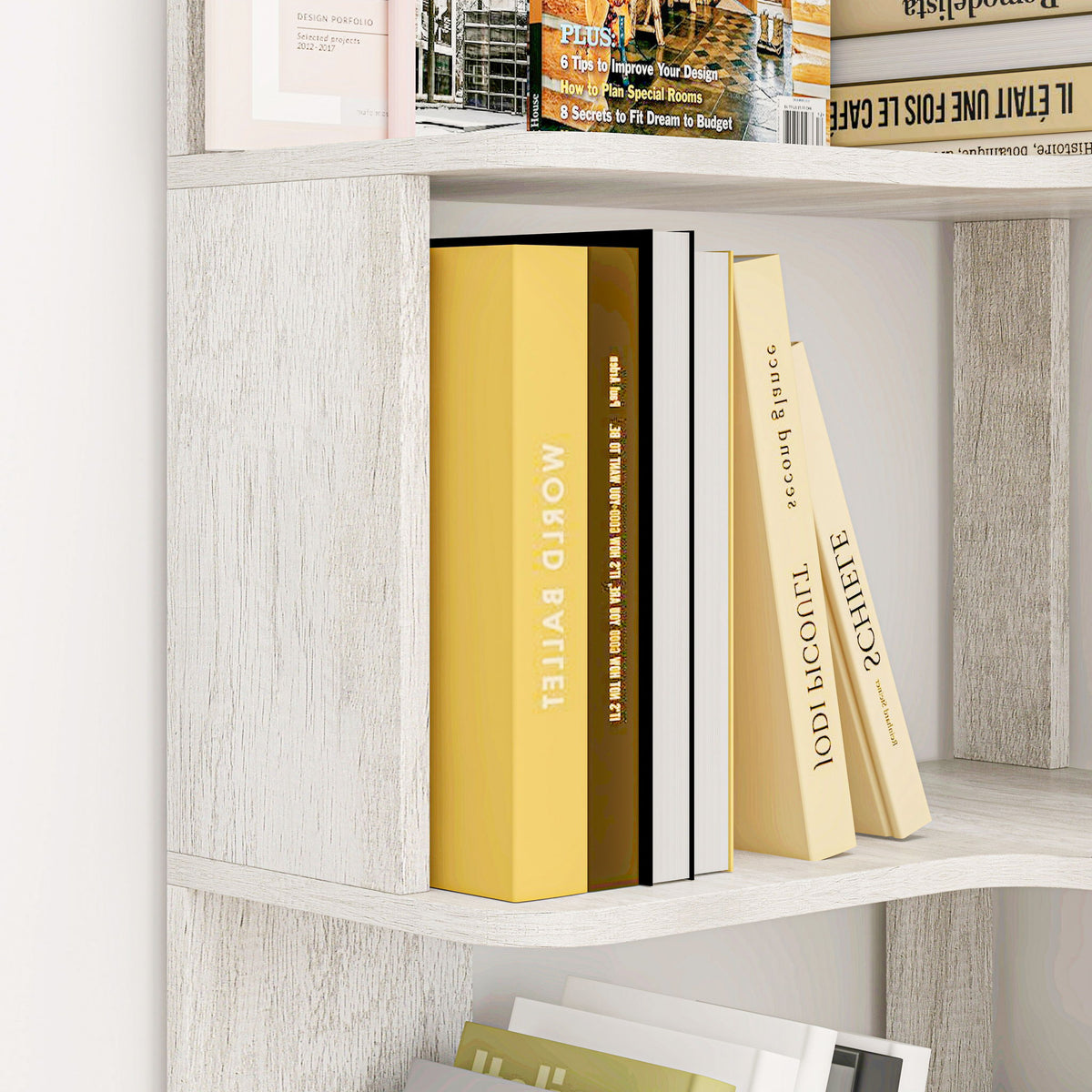 L-Shaped Corner Bookshelf 90Cm Extended Size 5 Tier Freestanding Display Shelf With Anti Tip Safety Features - Light Gray