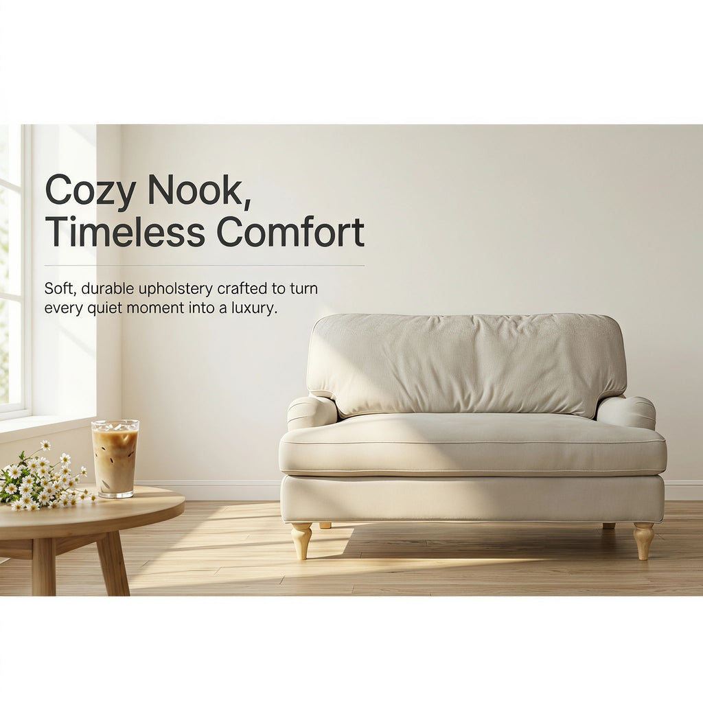Loveseat Sofa, Upholstered Small Couch For Living Room - Cream Beige
