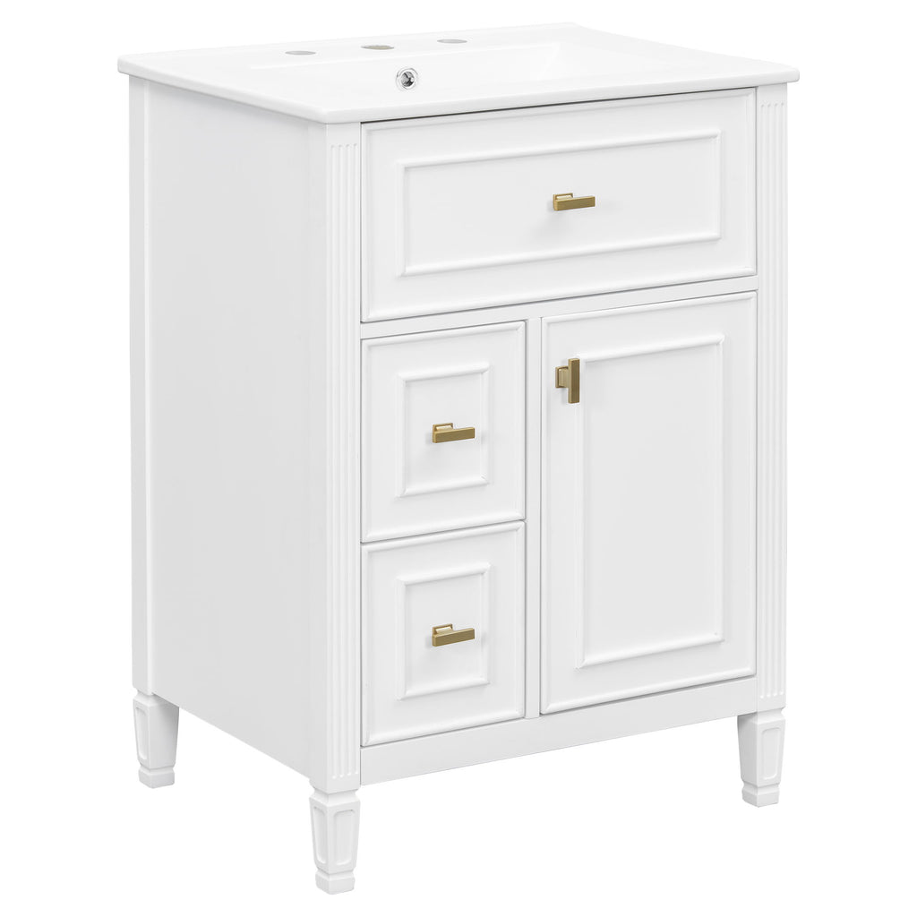 Bathroom Vanity With Sink, Flip Drawer, 2 Drawers, Adjustable Shelf