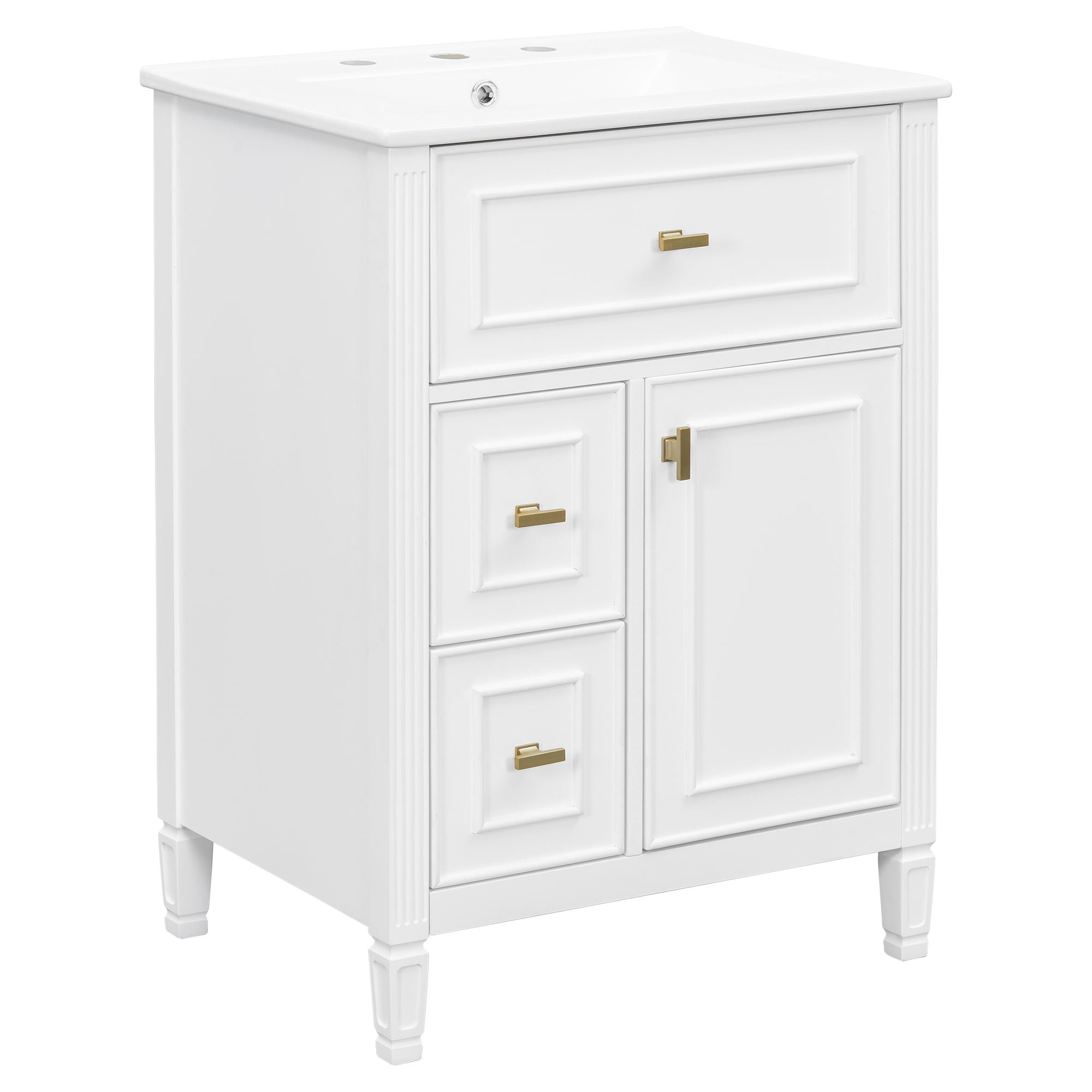 Bathroom Vanity With Sink, Flip Drawer, 2 Drawers, Adjustable Shelf