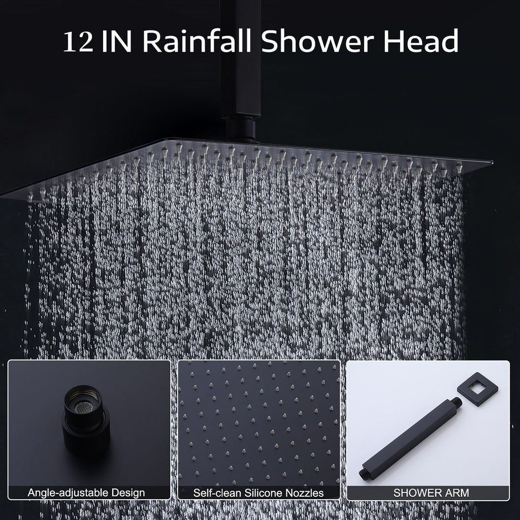 Contemporary Shower System With 12" Rainfall Head And Handheld Spray, Wall Mounted