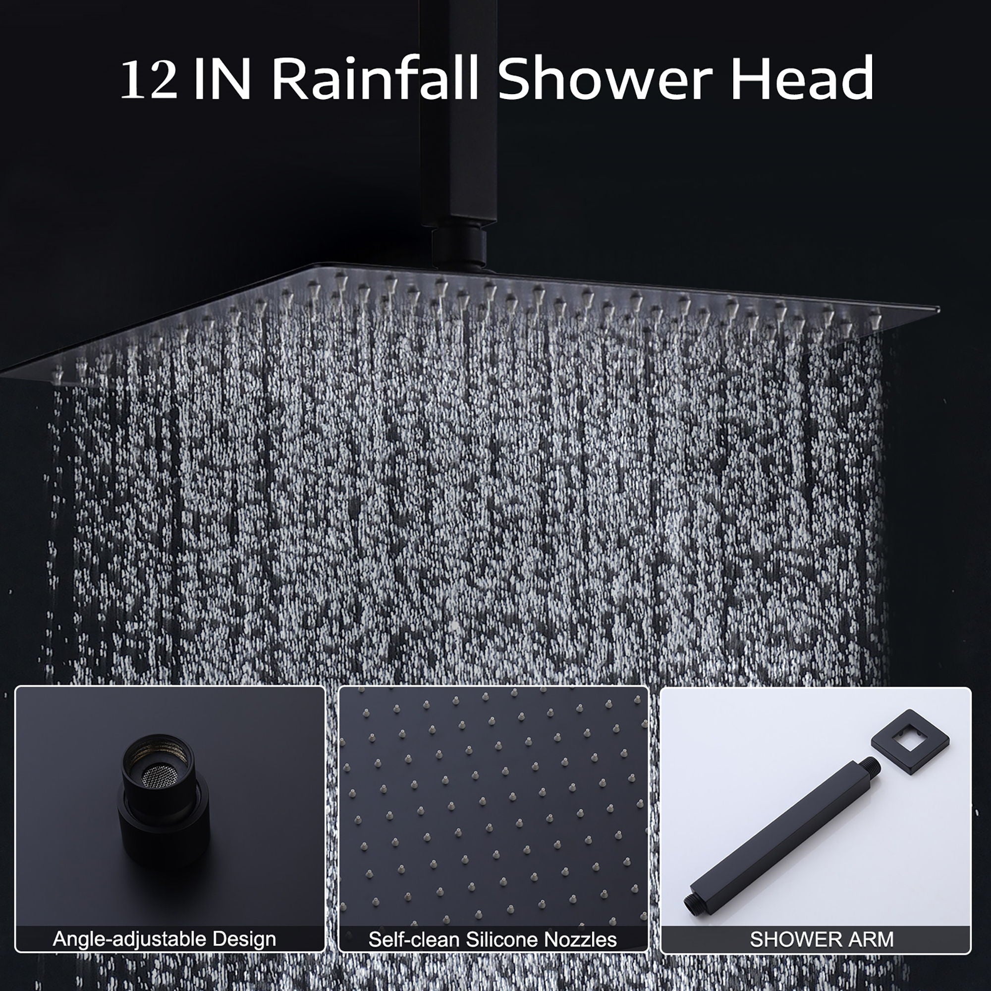 Contemporary Shower System With 12" Rainfall Head And Handheld Spray, Wall Mounted