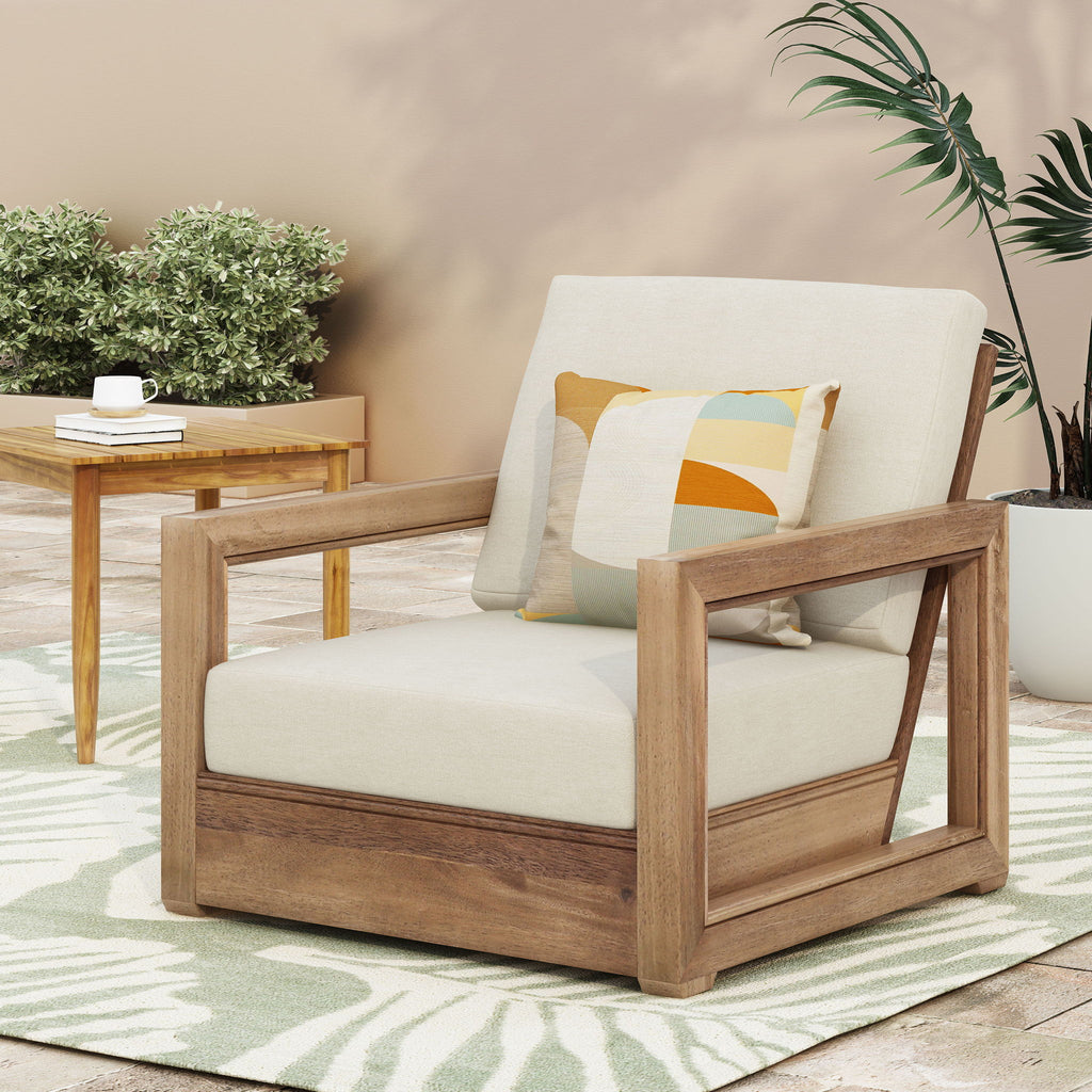 Outdoor Club Chair With Back And Seat Cushion - Brown