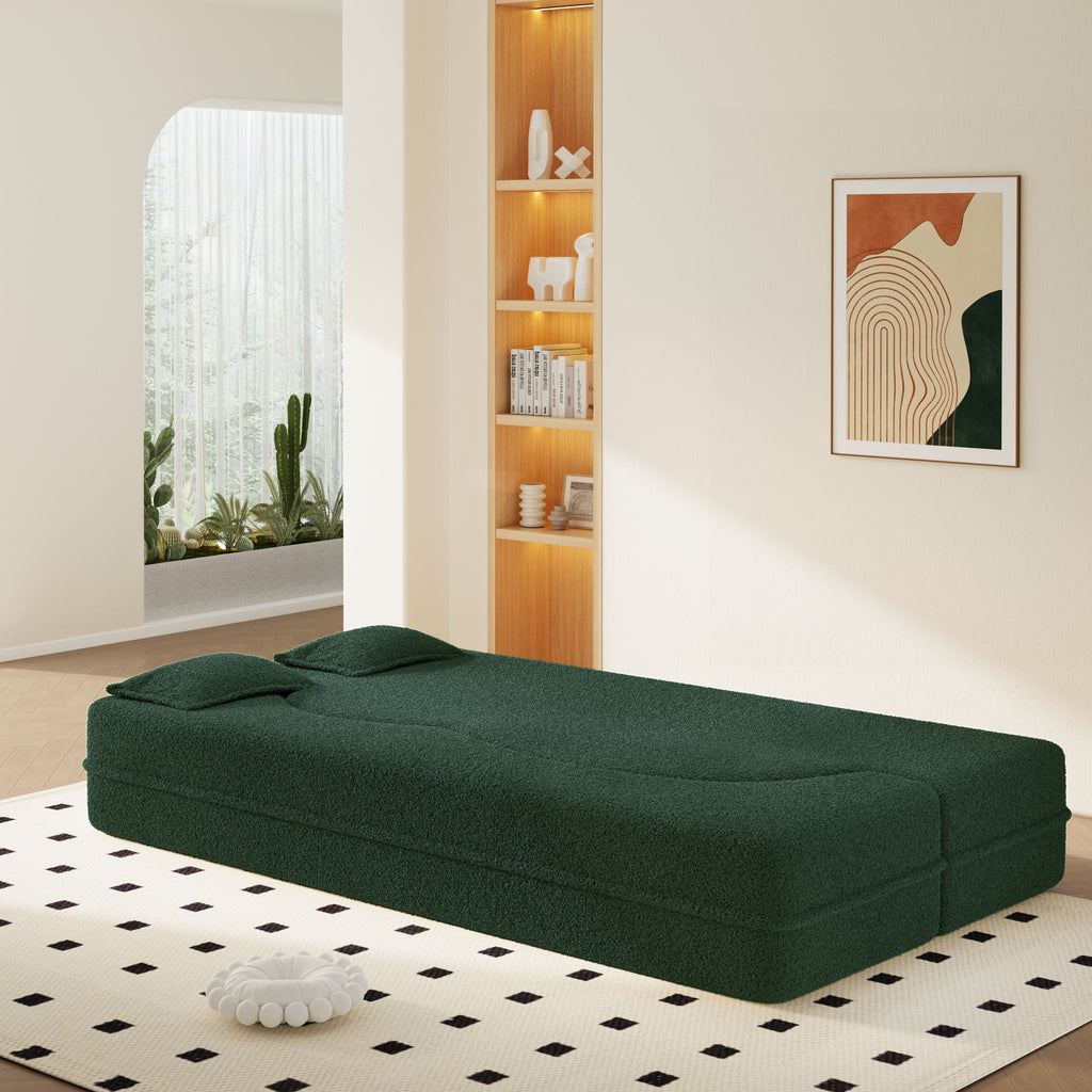 Modern Floor Sleeper Sofa Bed With 2 Pillows, Convertible Twin Size Folding Mattress For Living Room