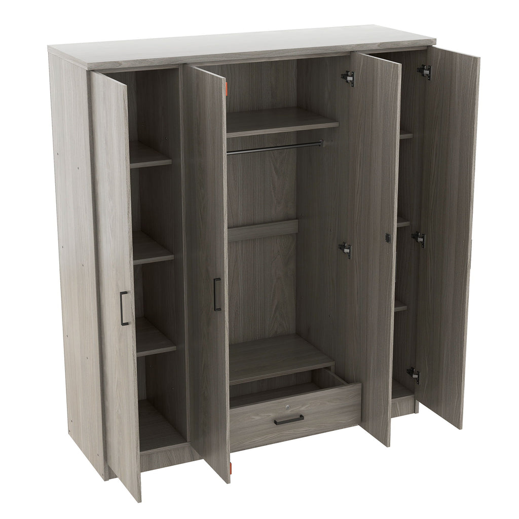4 Door Wardrobe With 1 Drawer - Gray