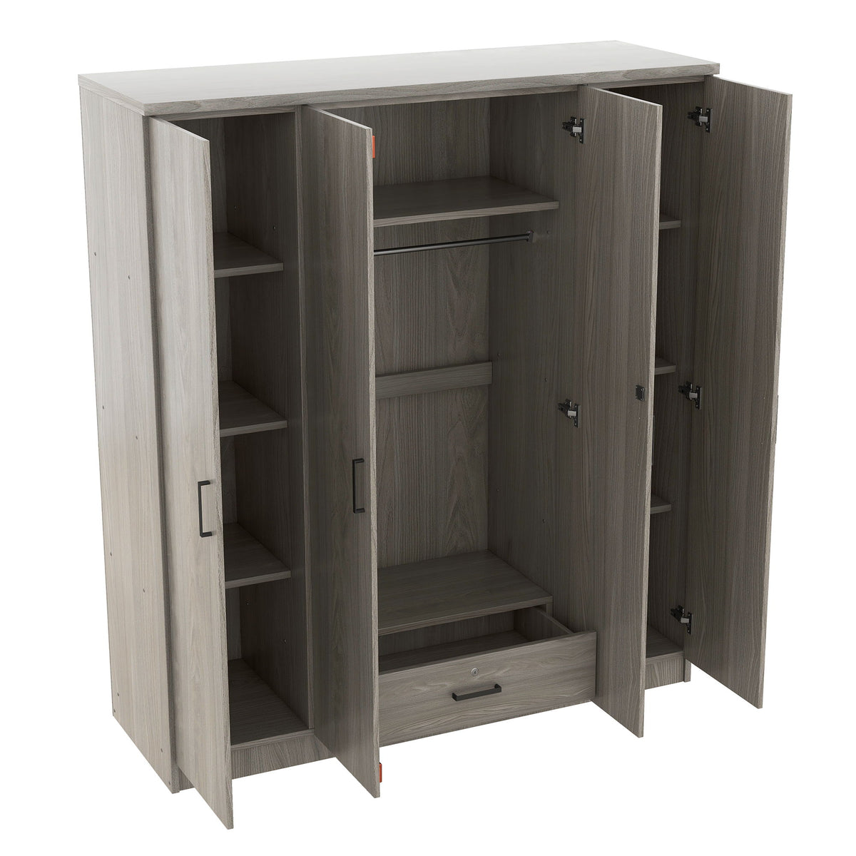 4 Door Wardrobe With 1 Drawer - Gray