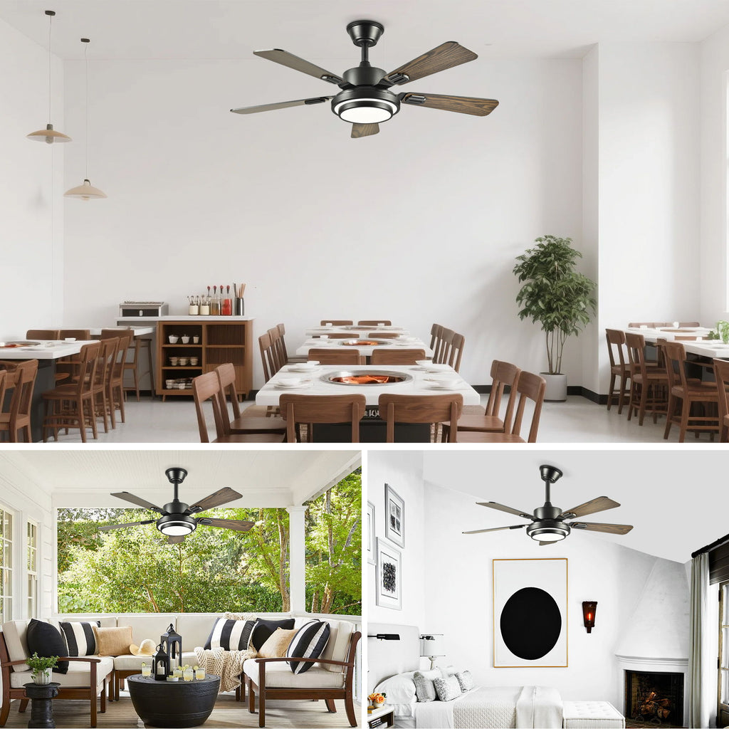 5 Blades Ceiling Fan With LED Light 3000 - 6500K Dimmable, 6 Speed Levels, Reversible Ceiling Fan - Matte Black